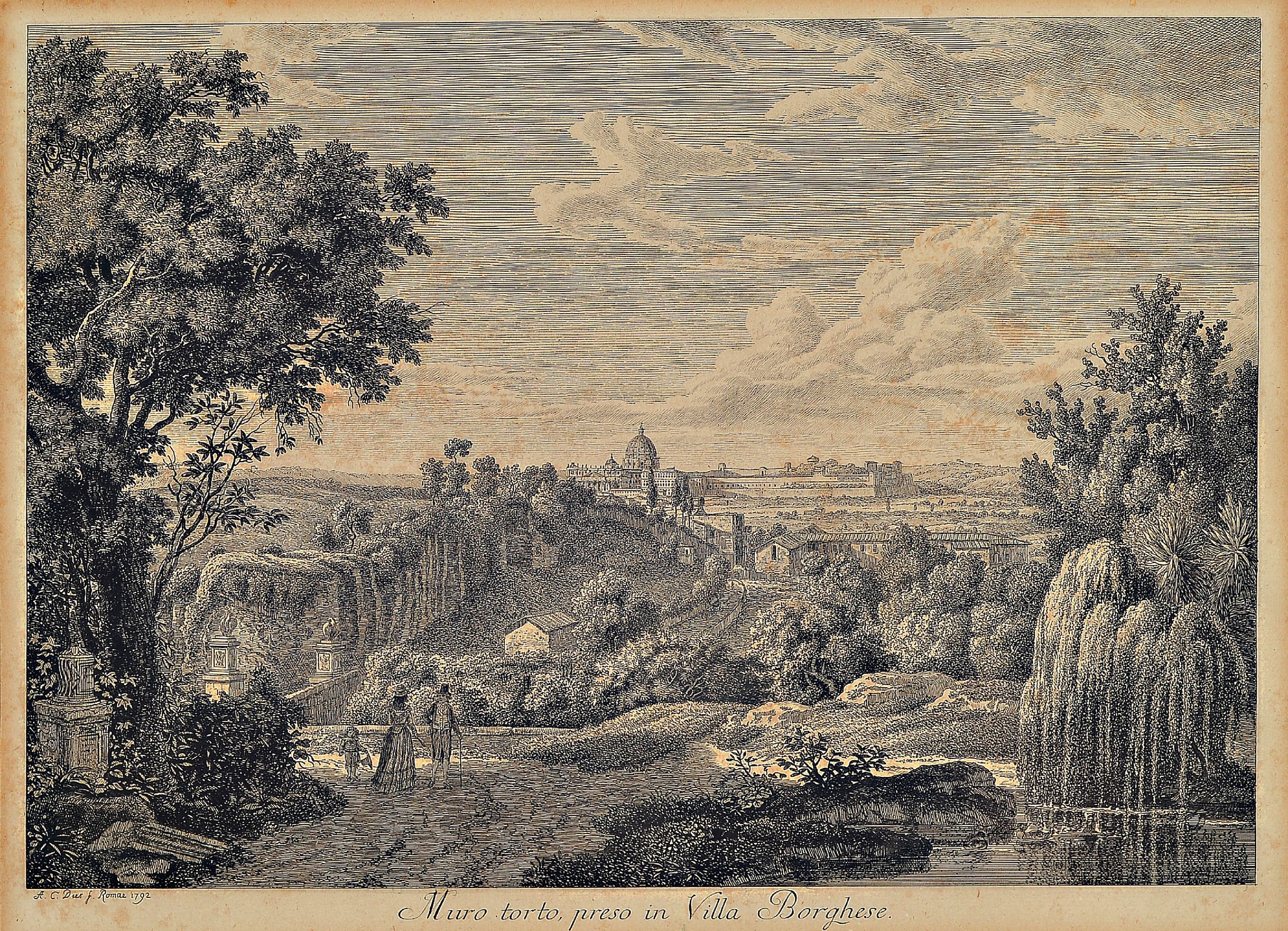 Detail a: Albert Christophe Dies, 1755-1822, 2 Kupferstiche von 1792, Ponte Lupo a Tivoli, ca. 33x24cm, PP, u.Gl., R. besch., Muro torto preso in Villa ...