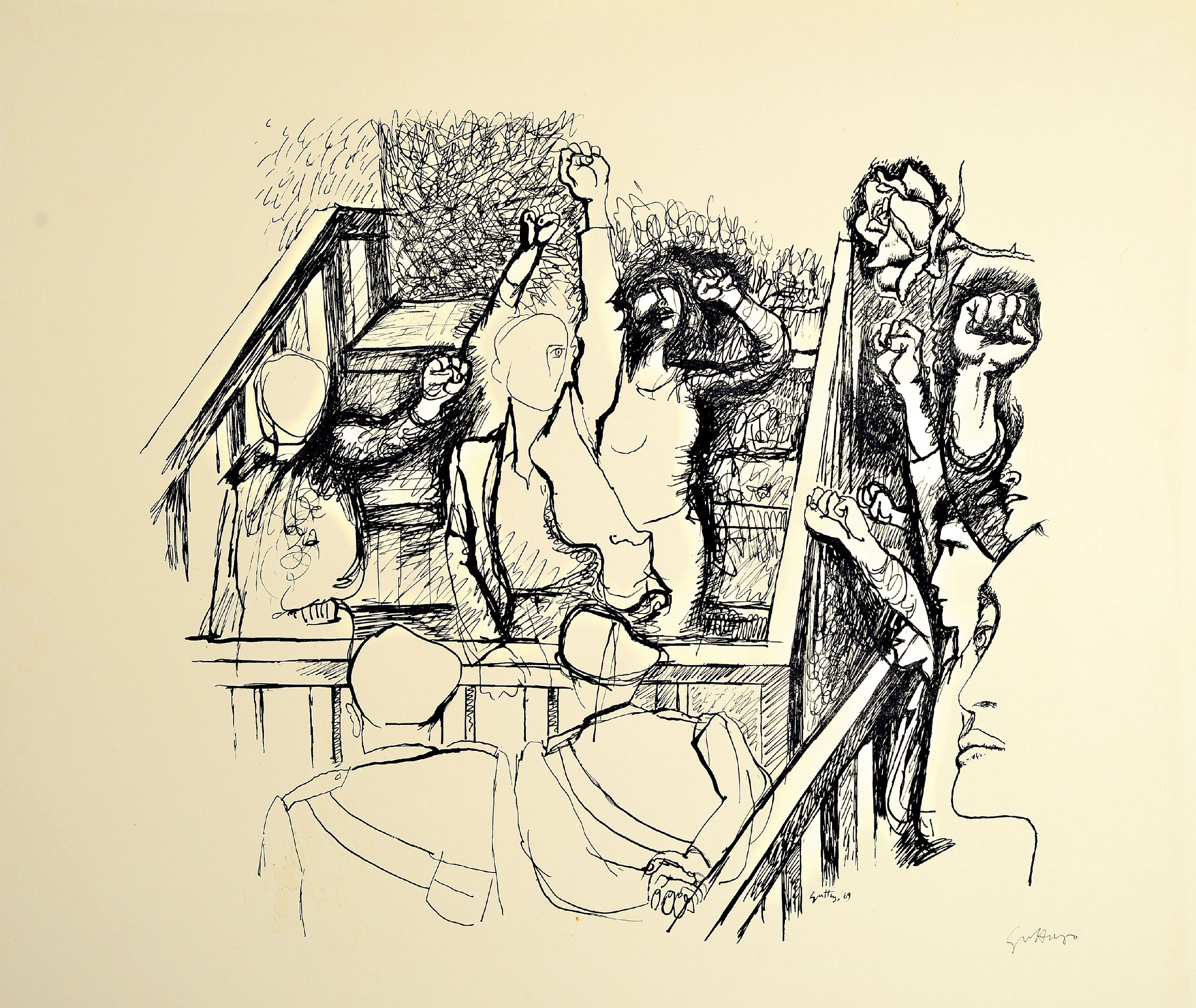 Image 26982238 - Renato Guttuso, 1911-1987, Titel: Wiederstand, sign., Lithografie auf Büttenpapier, ca. ...