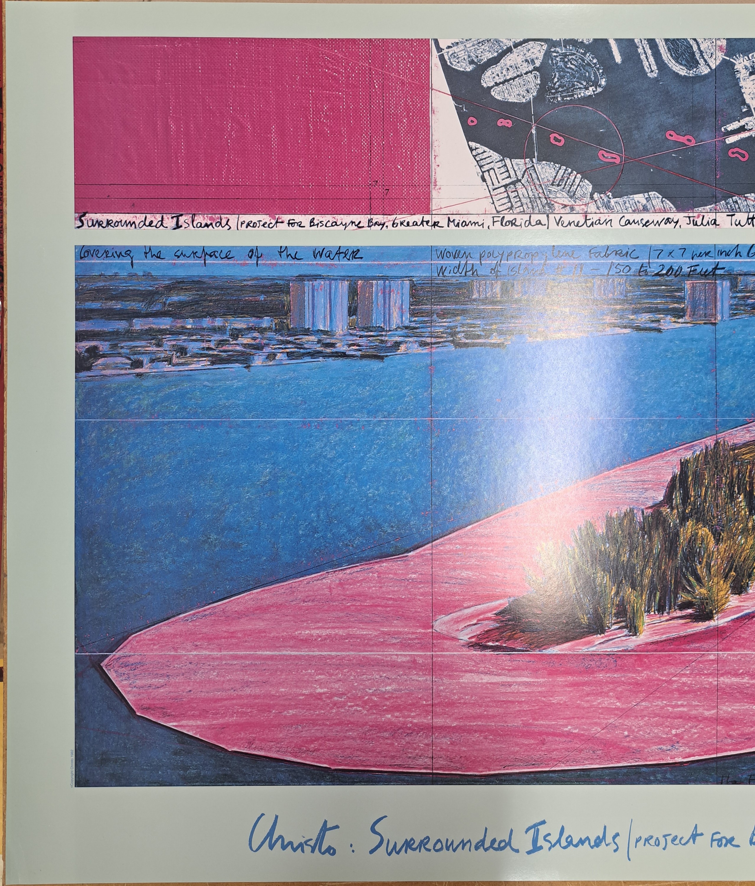 Detail i: Christo und Jeanne-Claude, Titel: Surrounded Islands-Miami, Farboffset, sign., ca. 63,5x99 cm