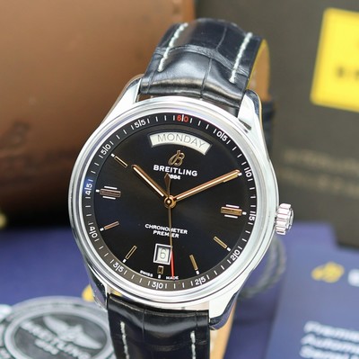 26982254a - BREITLING ungetragener Armbandchronometer Premier Day & Date Referenz A45340, ...