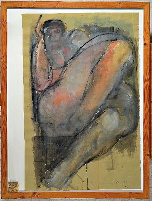 26982283k - werner Stötzer, 1931-2010, weiblicher Akt, Gouache auf grüngrauem Papier, sign. und ...