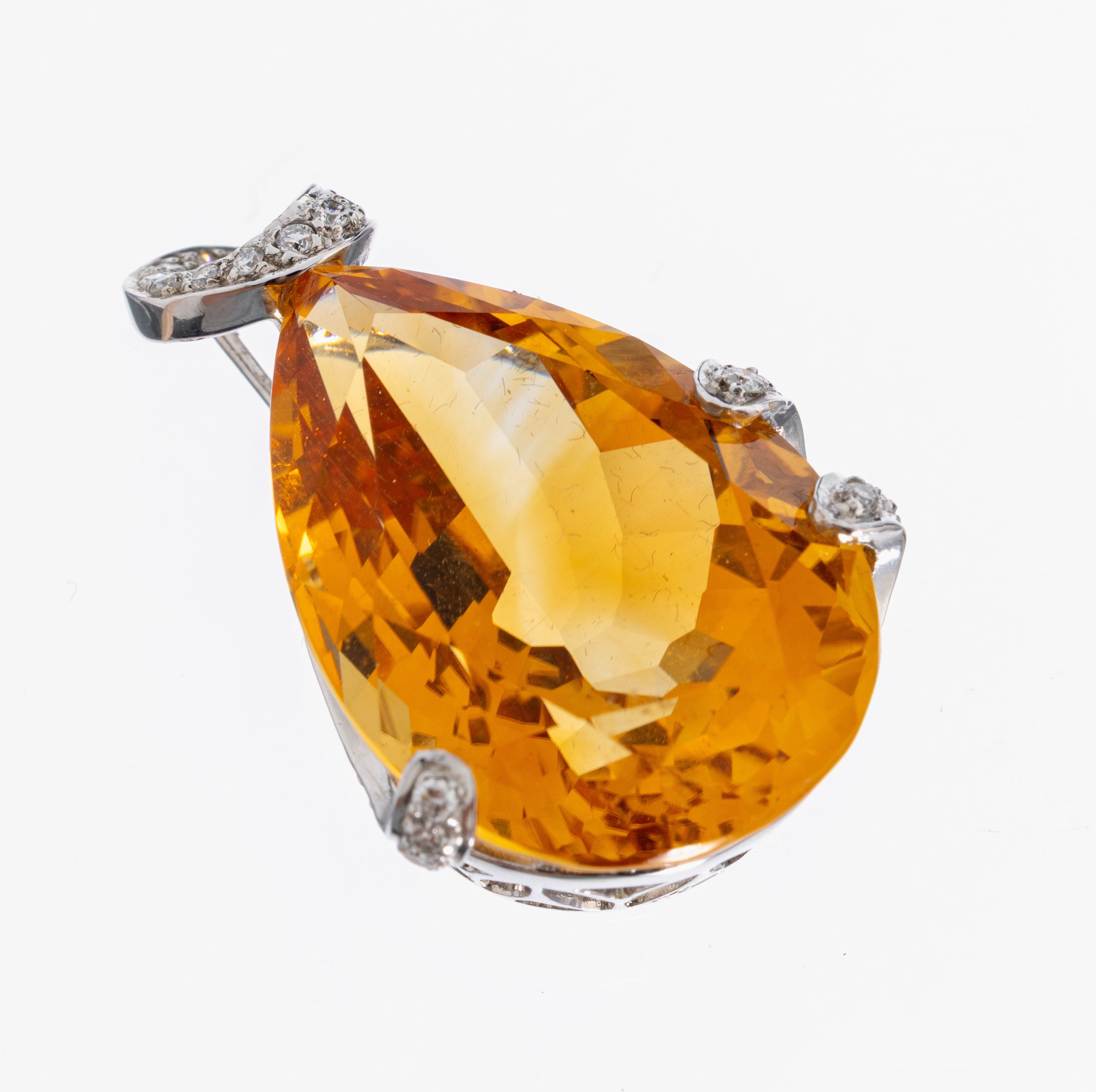 Image 26982716 - 14 kt Gold Citrin-Brillant-Anhänger, WG 585/000, facett. Citrin-Tropfen ca. 22.3 ct, ...