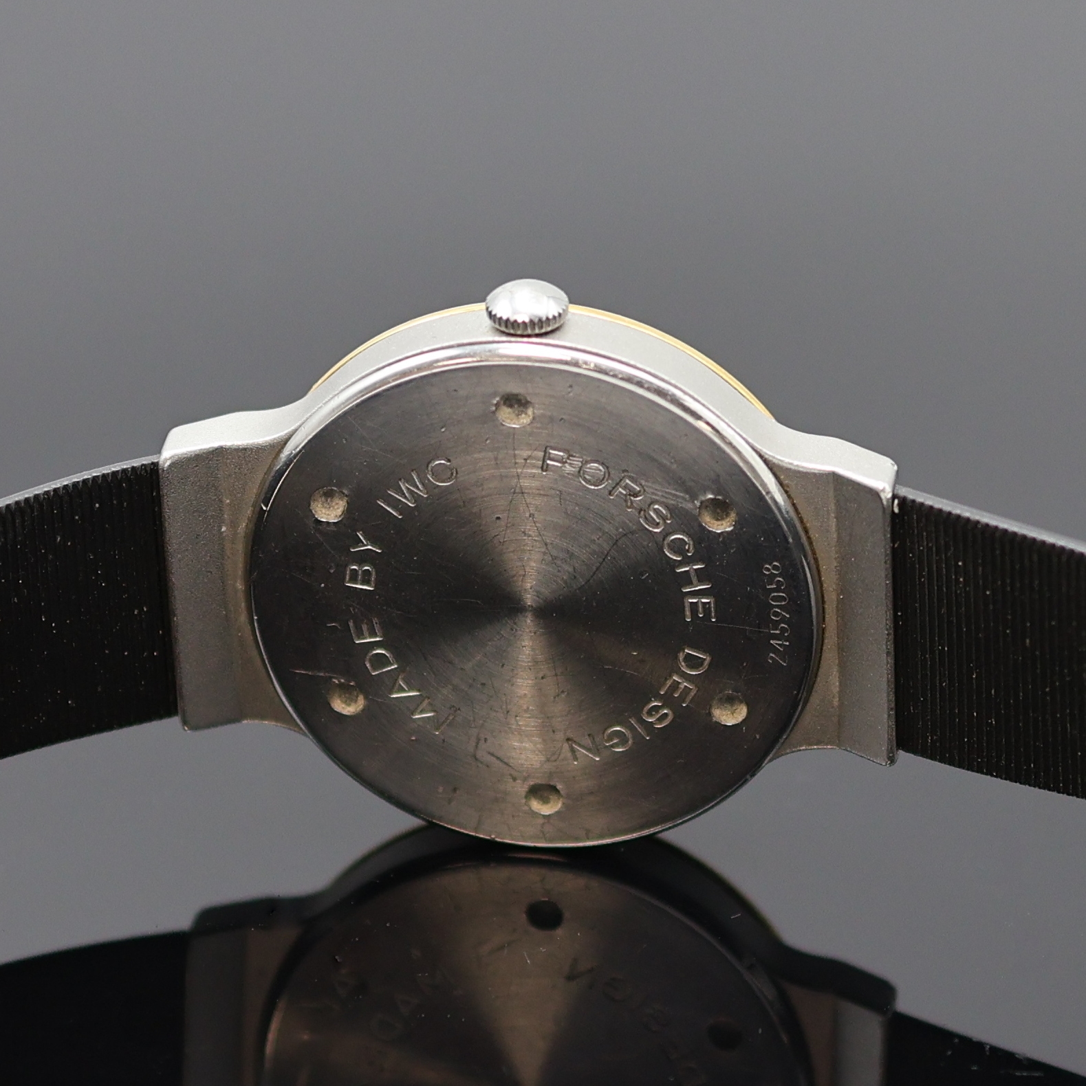Detail d: PORSCHE DESIGN by IWC Armbanduhr Referenz 3320, Schweiz um 1990, quarz, Edelstahl/GG Lünette m. orig. Kautschukband m. Faltschl., Boden verschr., ...