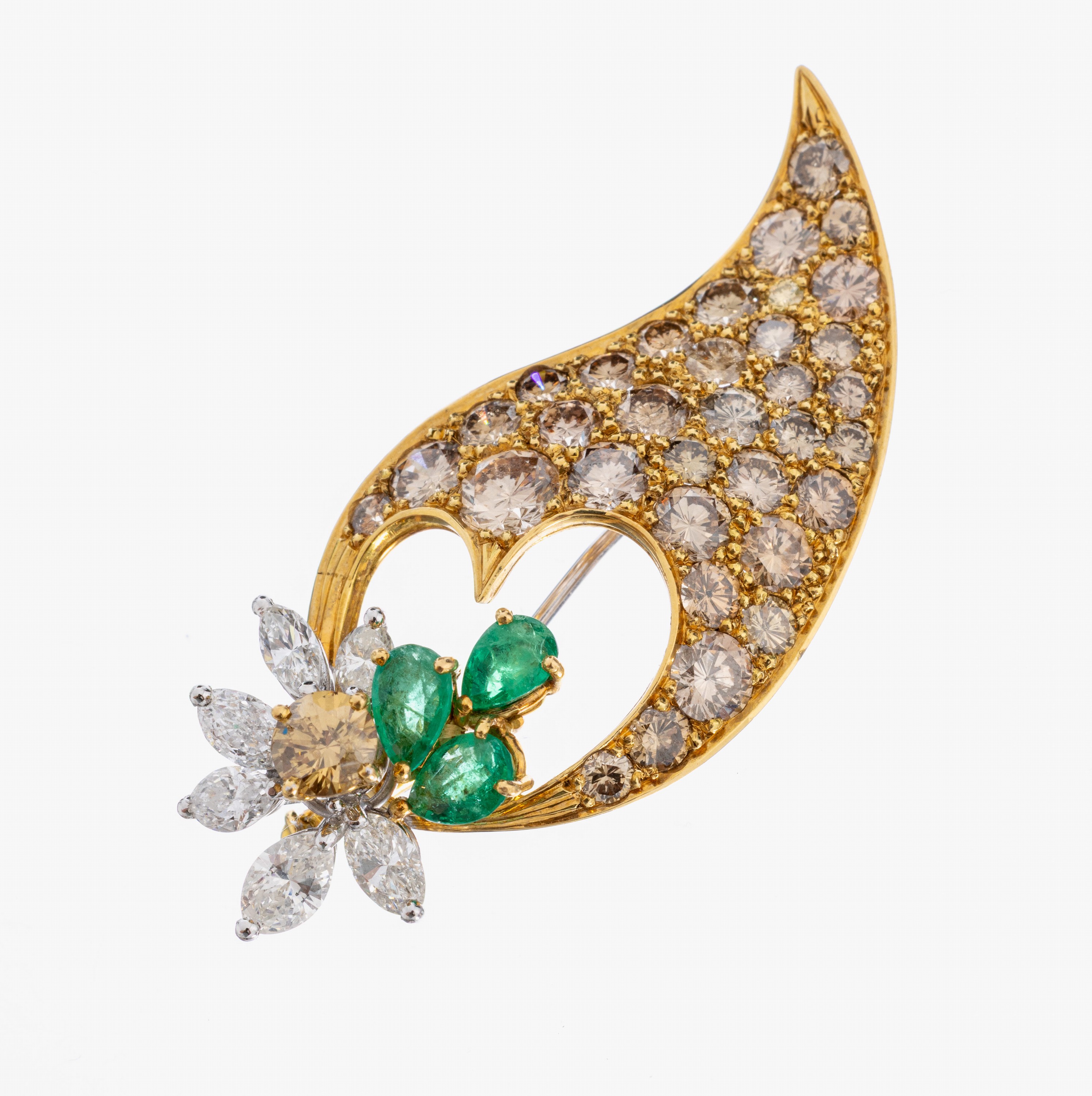 Image 26982798 - 18 kt Gold Diamant-Smaragd-Brosche, GG/WG 750/000, abstrakte Gestaltung, 36 Brillanten ...