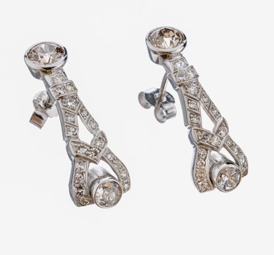 Image Paar 14 kt Gold Brillant-Ohrstecker, WG 585/000, Brillanten zus. ca. 1.40 ct Weiß- ...