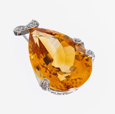 Image 14 kt gold citrine-brilliant-pendant , WG 585/000, bevelled citrine-pear approx. 22.3 ...