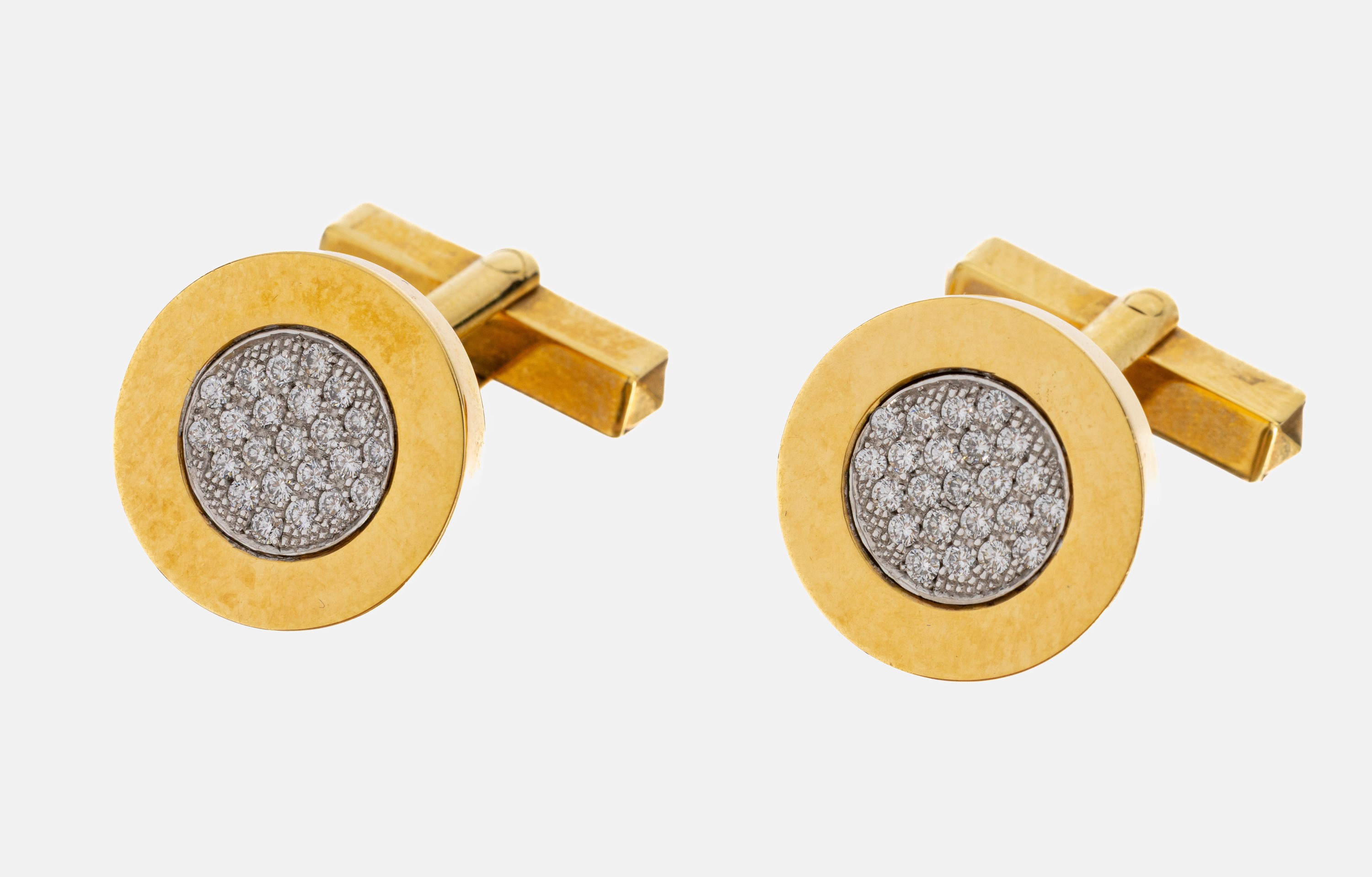 Image 26982914 - Paar 18 kt Gold Brillant-Manschettenknöpfe, GG/WG 750/000, schlicht, rund, 46 in WG ...