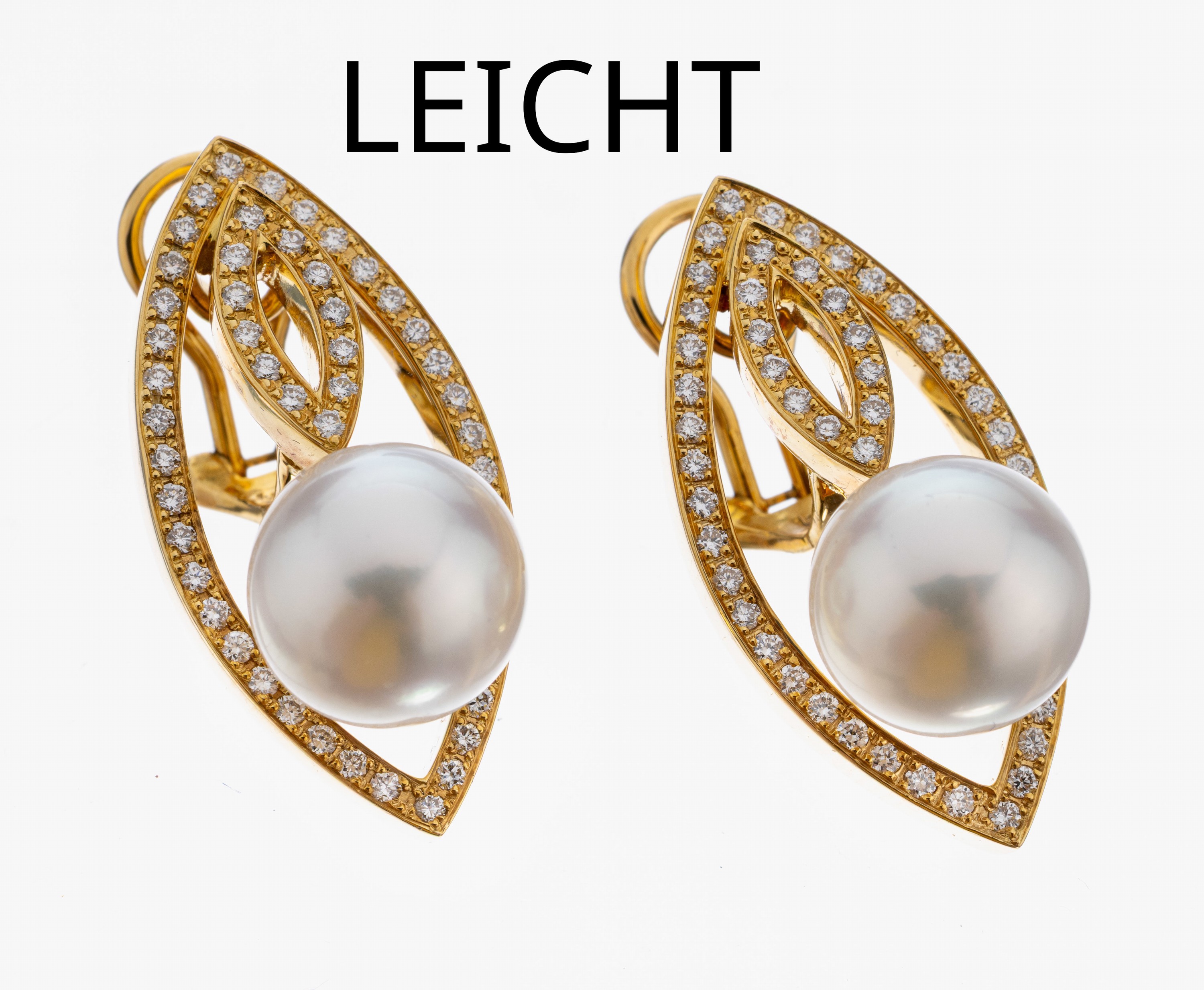 Image 26982960 - Paar 18 kt Gold LEICHT Perl-Brillant- Ohrhänger, GG 750/000, 2 Südseezuchtperlen,D. ...
