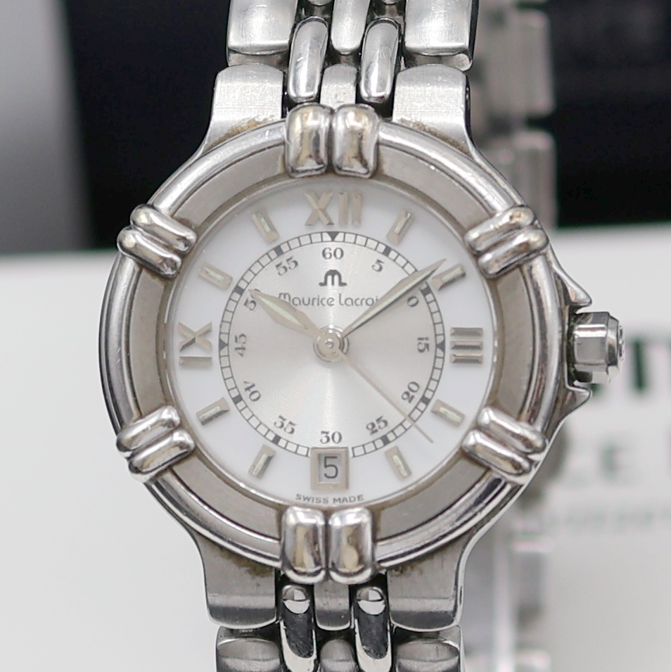 Detail a: MAURICE LACROIX Calypso Damenarmbanduhr Referenz 75344, Schweiz um 2000, quarz, Edelstahlgeh. an orig. Gliederband m. dopp. Faltschl., Boden ...