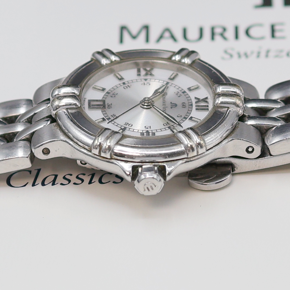 Detail e: MAURICE LACROIX Calypso Damenarmbanduhr Referenz 75344, Schweiz um 2000, quarz, Edelstahlgeh. an orig. Gliederband m. dopp. Faltschl., Boden ...