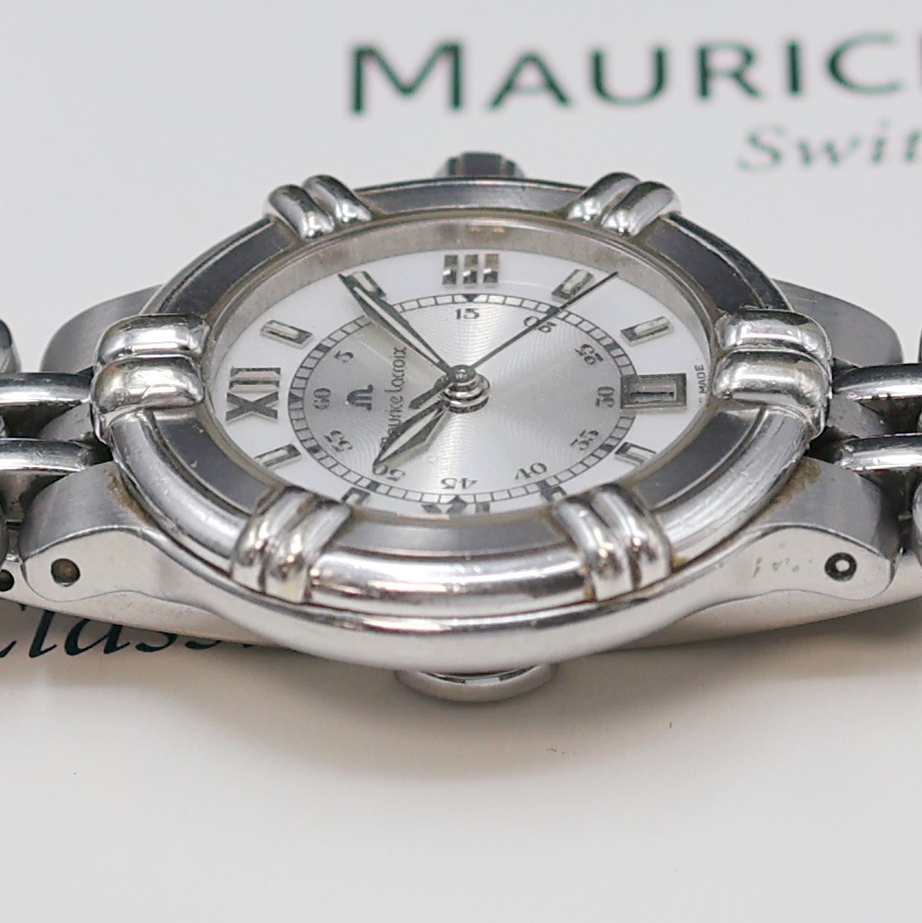 Detail f: MAURICE LACROIX Calypso Damenarmbanduhr Referenz 75344, Schweiz um 2000, quarz, Edelstahlgeh. an orig. Gliederband m. dopp. Faltschl., Boden ...