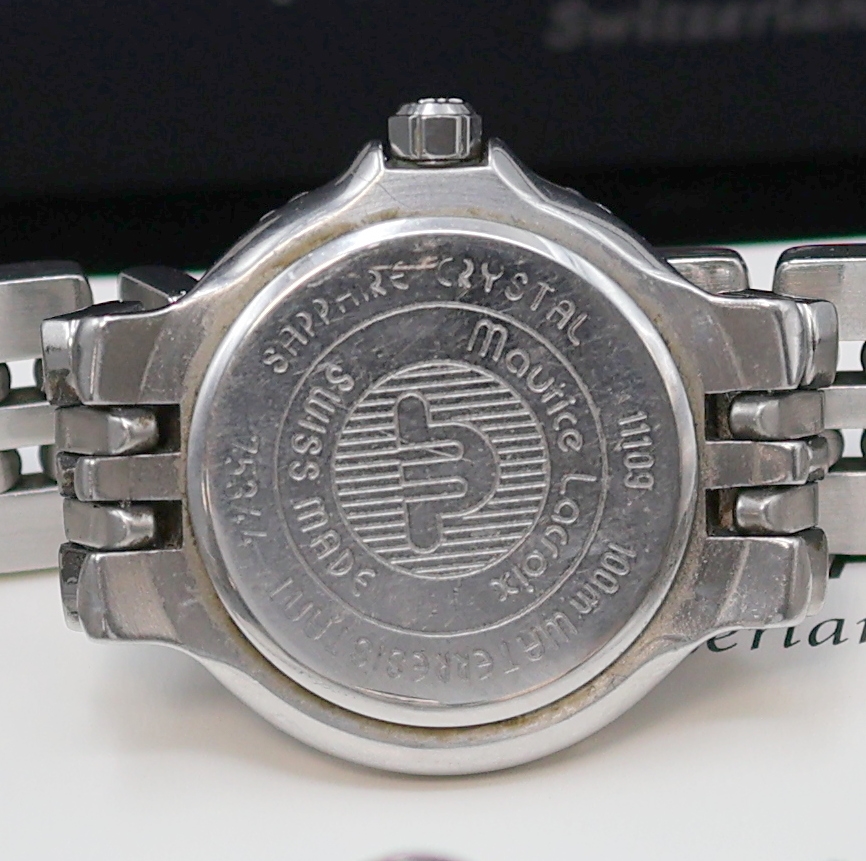 Detail g: MAURICE LACROIX Calypso Damenarmbanduhr Referenz 75344, Schweiz um 2000, quarz, Edelstahlgeh. an orig. Gliederband m. dopp. Faltschl., Boden ...