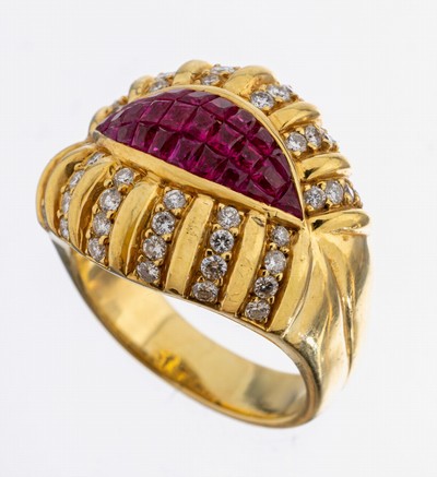 Image 18 kt Gold Rubin-Brillant-Ring, GG 750/000 gepr., 26 eingeschliffene Rubine zus. ca. ...