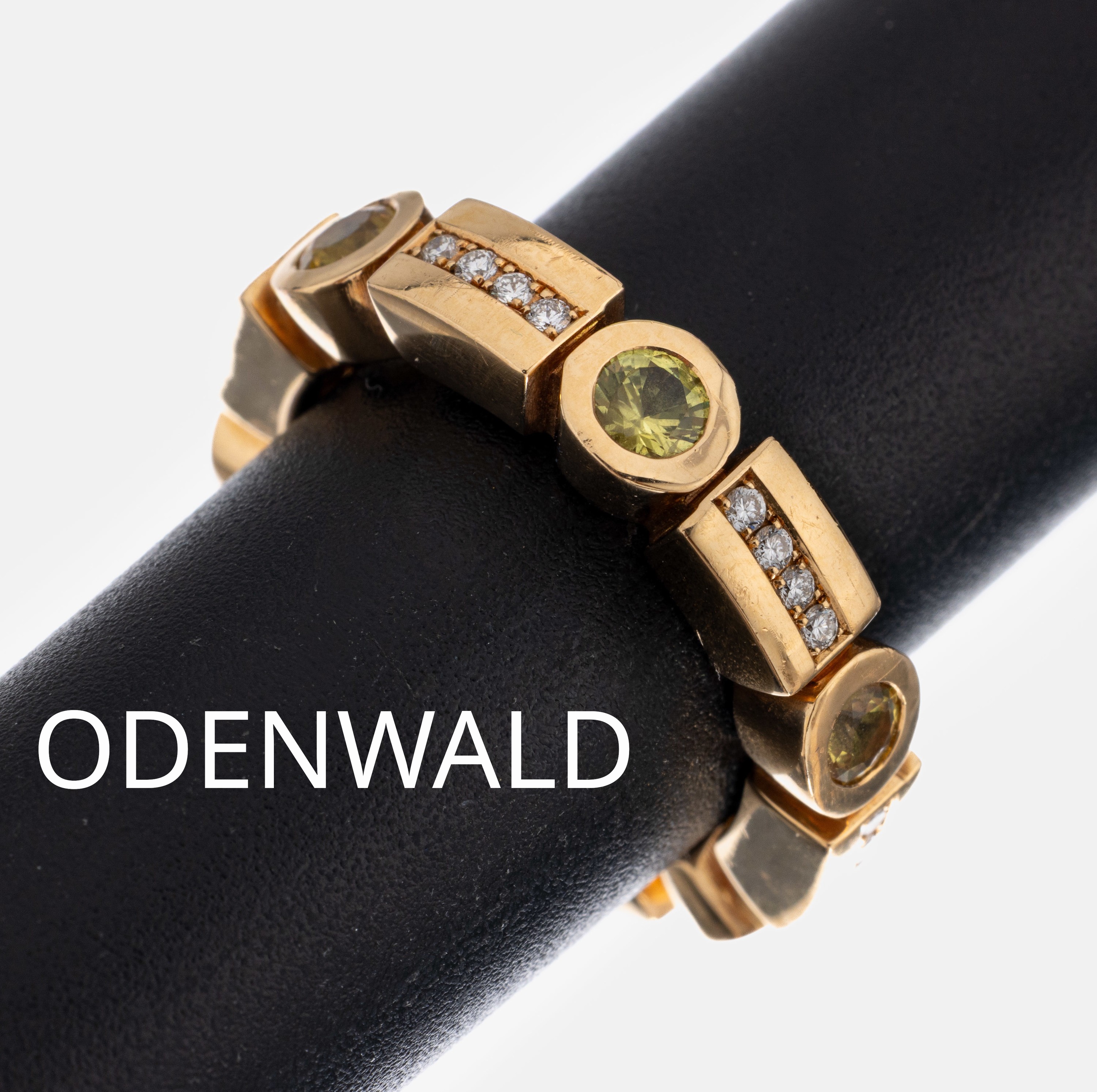18 kt Gold ODENWALD Saphir-Brillant-Ring, GG 750/000, 6 rundfacett. gelbe Saphire zus. ca. 1.20 ct, 24 Brillanten zus. ca. 0.24 ct Weiß/si, RW 53, ...