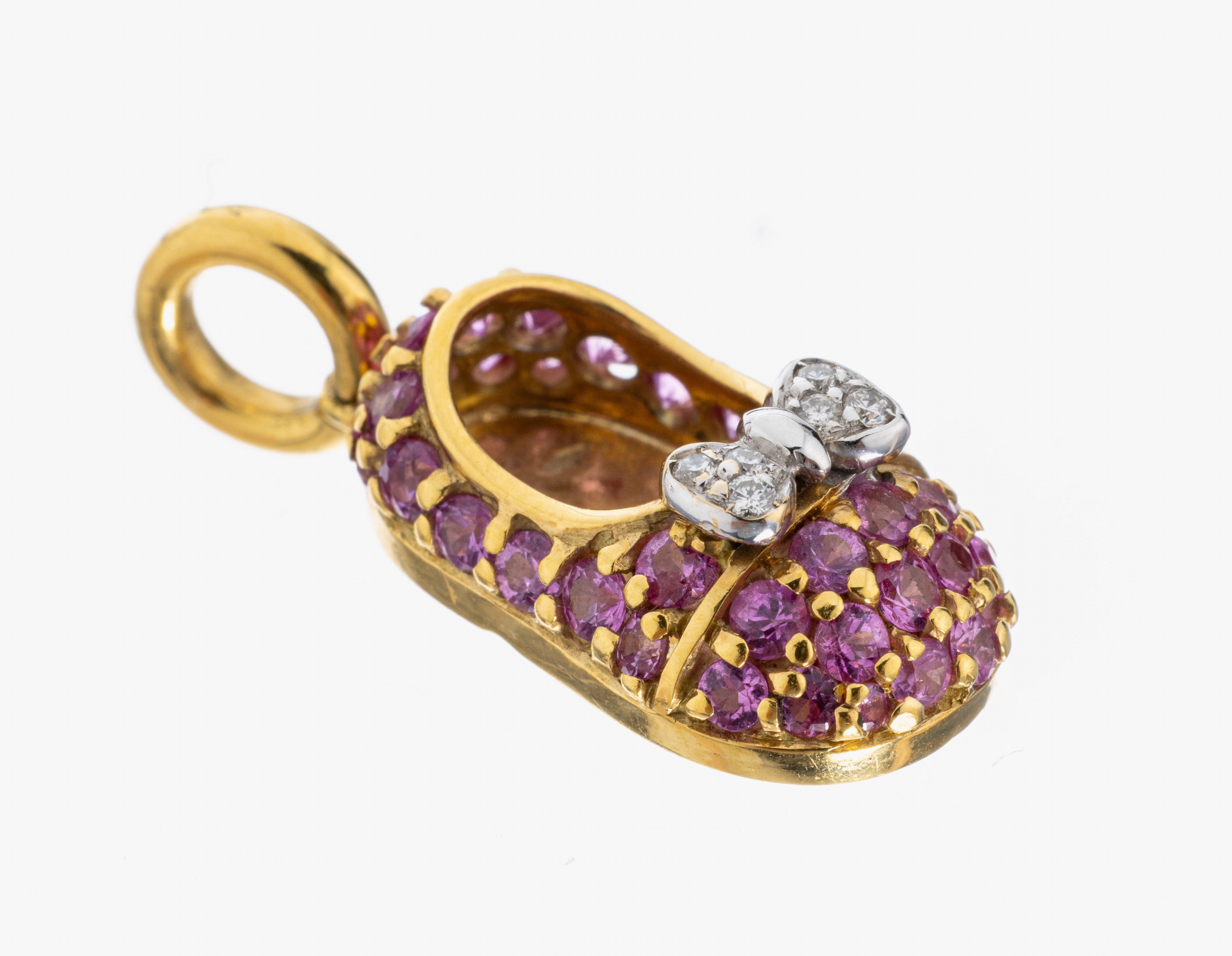 Image 26983025 - 18 kt Gold Rubellit-Brillant-Anhänger ´Schuh´, GG/WG 750/000, facett. Rubellite zus. ...