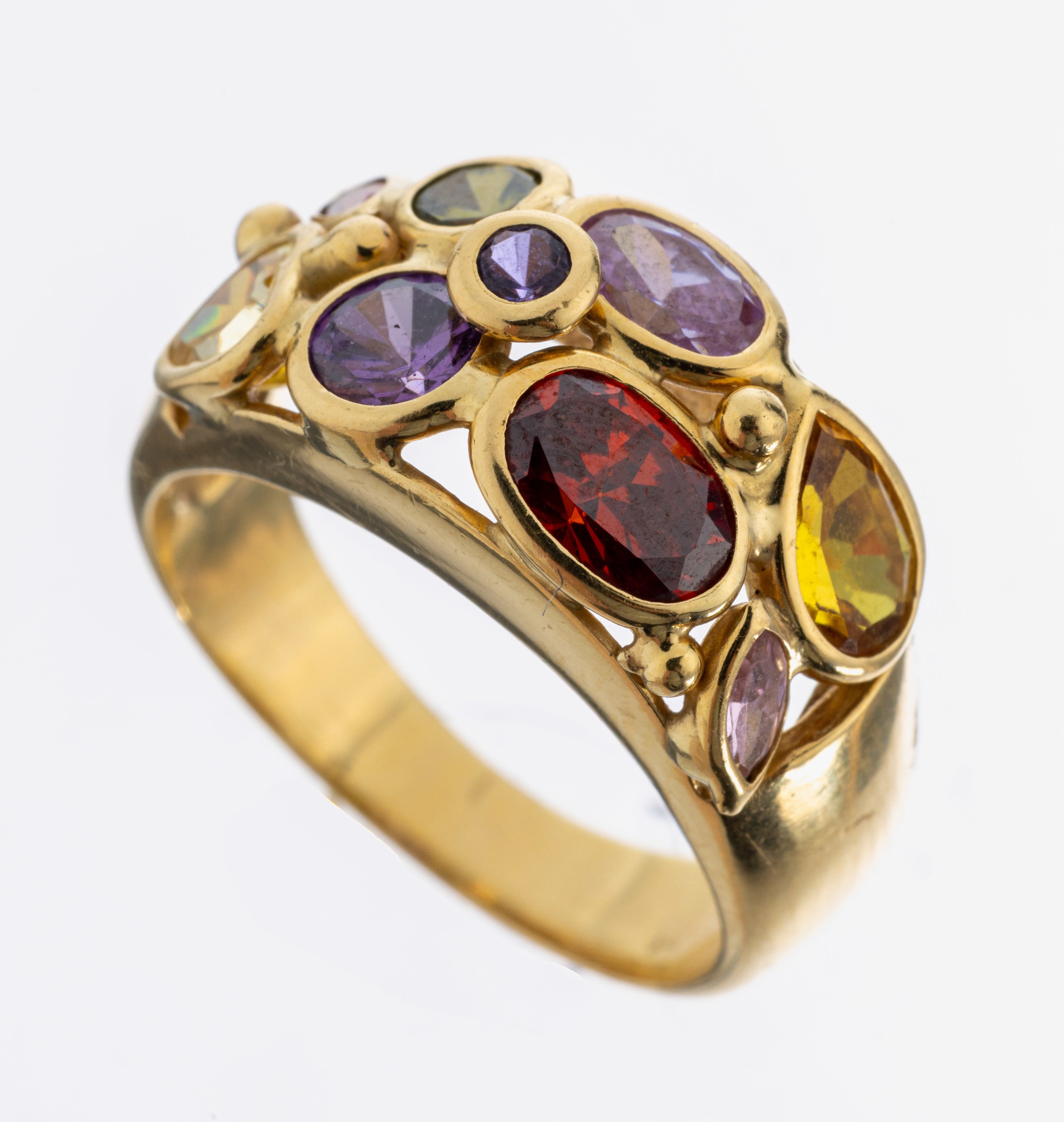 Image 26983050 - 18 kt Gold Farbstein-Ring, GG 750/000, 9 Farbsteine, u.a. Turmalin, Citrin, Amethyst ...