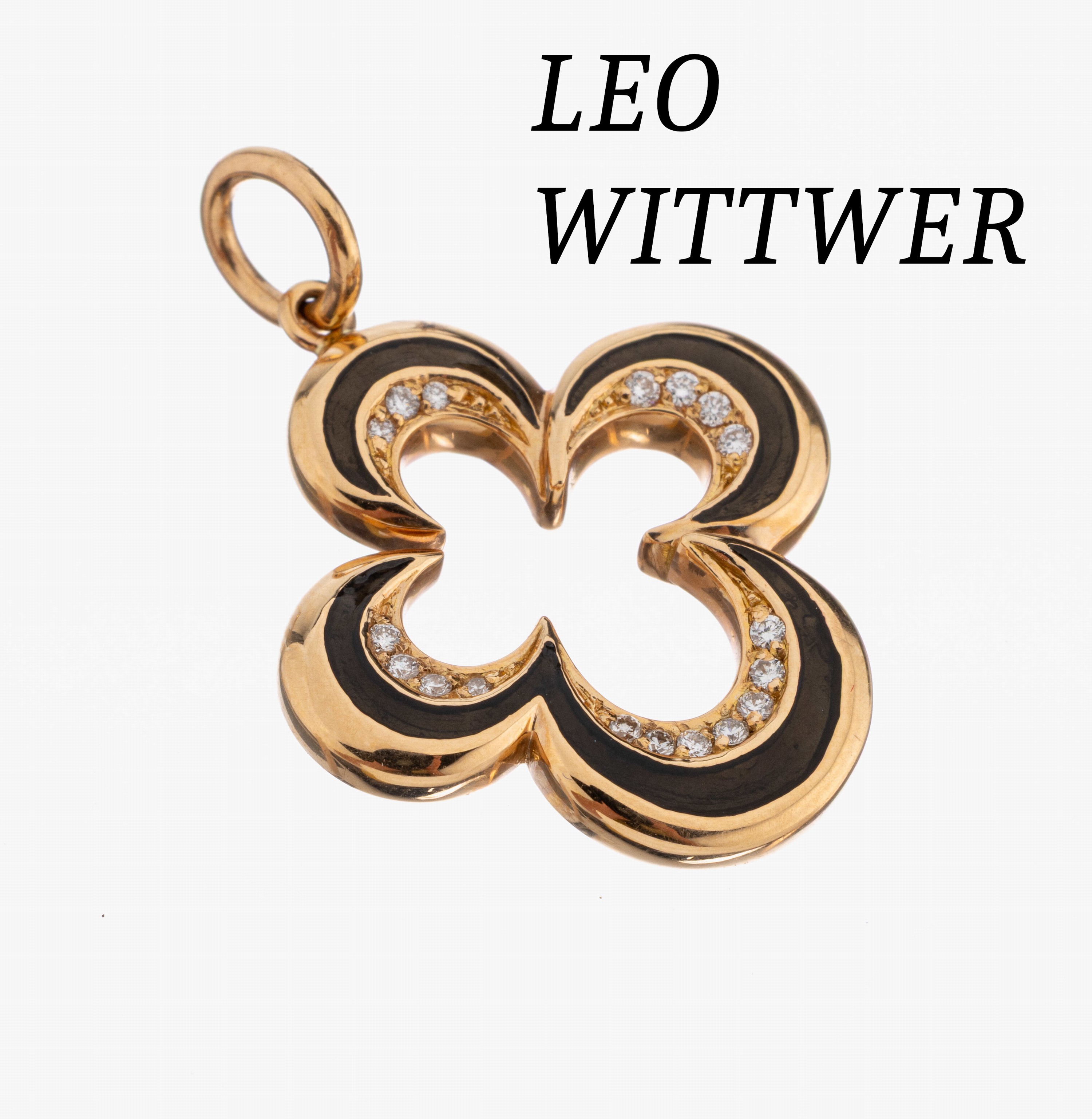 Image 26983061 - 18 kt Gold LEO WITTWER Brillant-Anhänger, RoseG 750/000, stil. Kleeblatt, part. braun ...