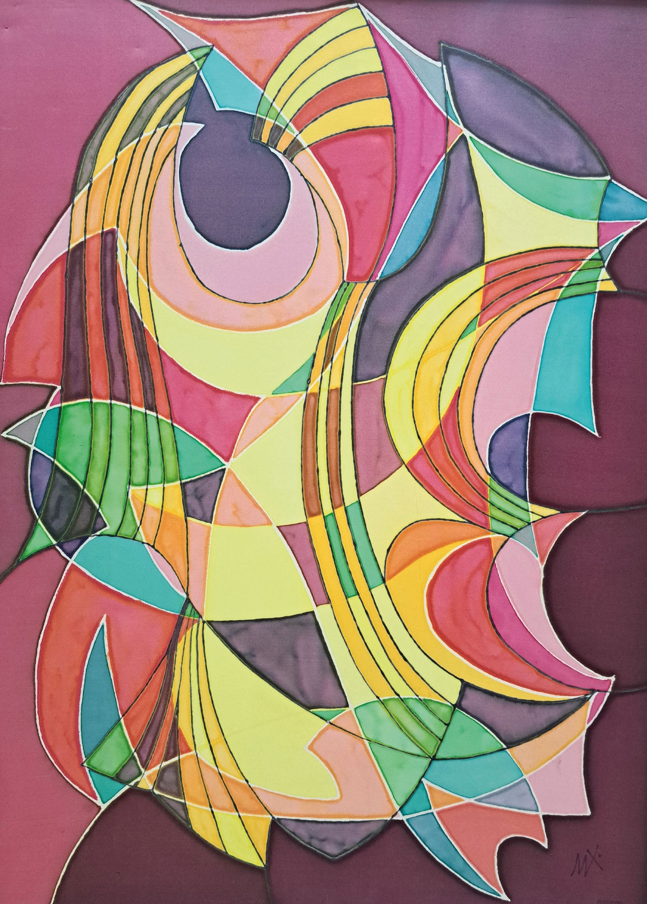 Ursula Kühnemann, 1924-2008, Seidenmalerei aus 1993, sign., R., gesamt ca. 73x53 cm , gebrsp.,
