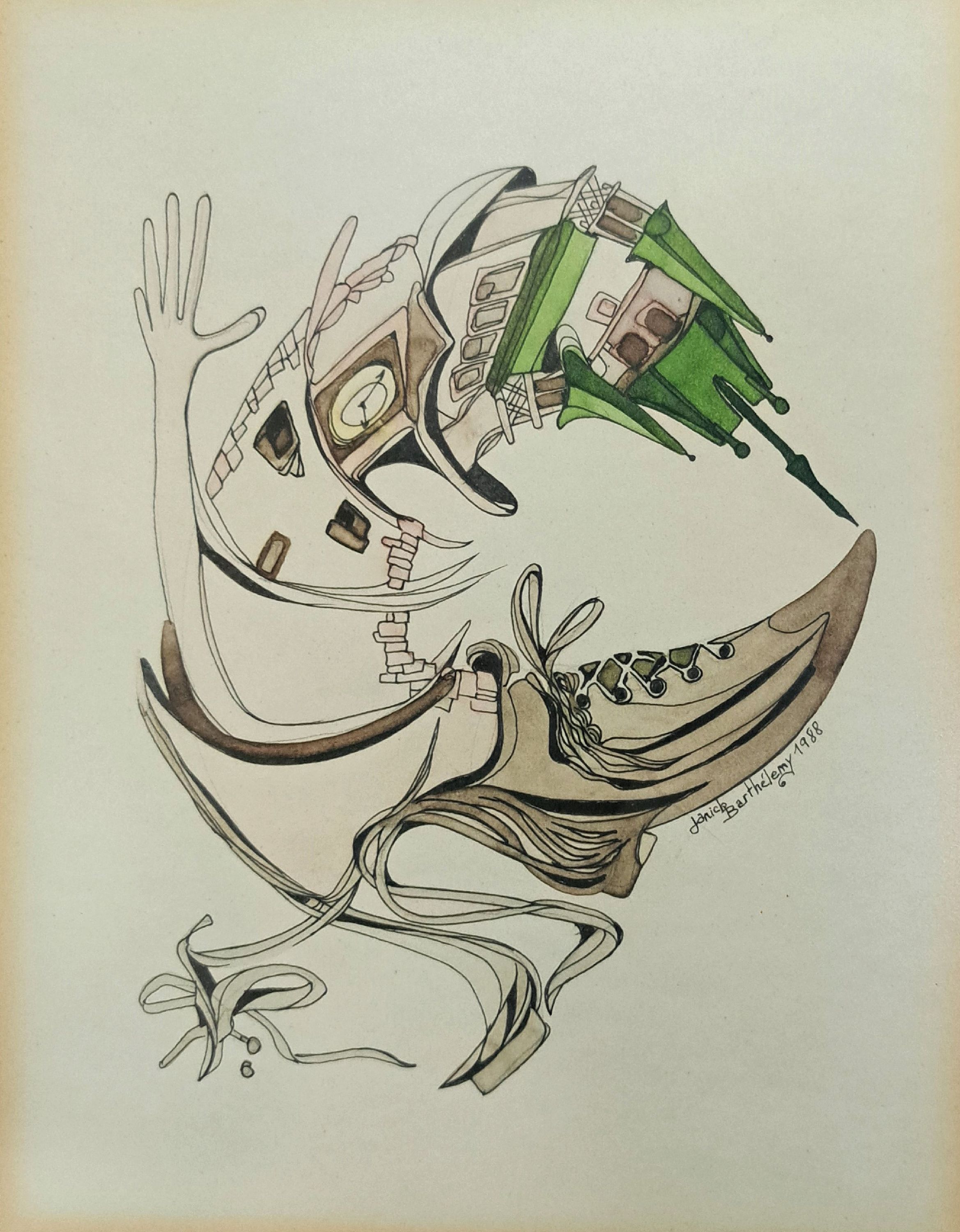 Janick Barthelemy, sign., dat. 1988, unter Plexiglas gerahmt, R. gesamt ca. 29x34 cm