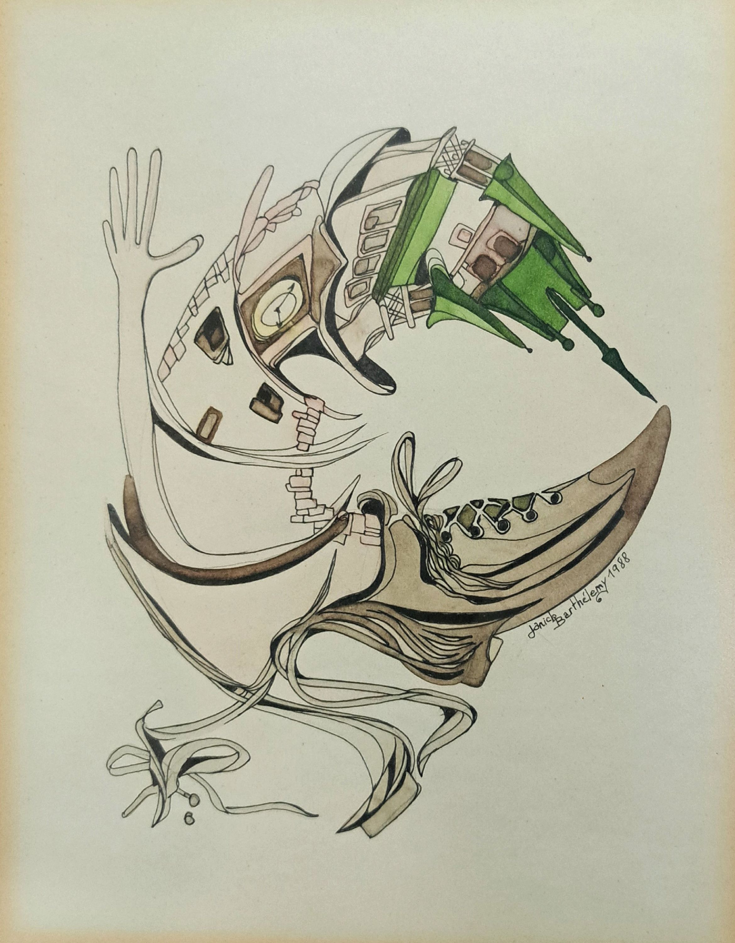 Detail k: Janick Barthelemy, sign., dat. 1988, unter Plexiglas gerahmt, R. gesamt ca. 29x34 cm