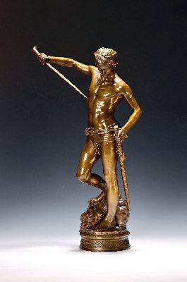 Image 26983043 - Antonin Mercié, 1845 - 1916, "David", Bronzefigur, David auf dem ...