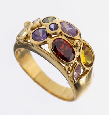 Image 18 kt gold coloured stone-ring , YG 750/000,9 coloured gemstones, i.a. tourmaline, ...