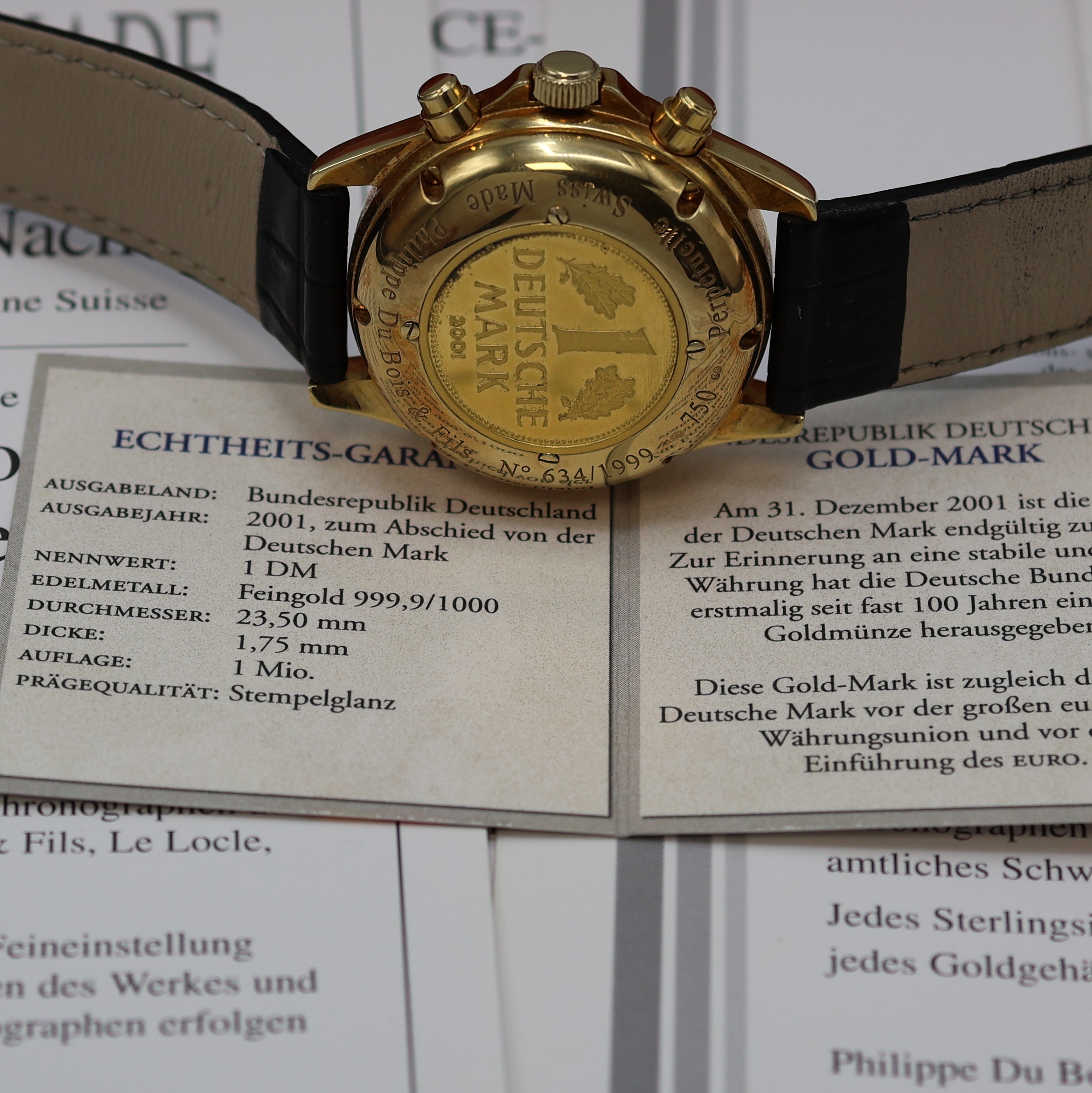 Detail f: PHILIPPE Du Bois seltene, auf 1999 Stück limitierte Armbanduhr Le Chronographe Perpétuelle in GG 750/000, Automatik, massives Goldgeh., mit eingel. ...