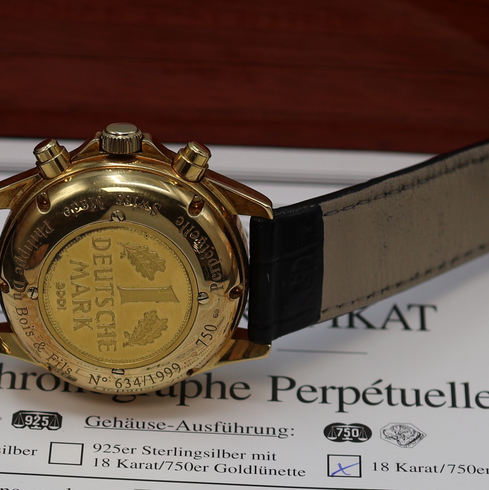 Detail h: PHILIPPE Du Bois seltene, auf 1999 Stück limitierte Armbanduhr Le Chronographe Perpétuelle in GG 750/000, Automatik, massives Goldgeh., mit eingel. ...