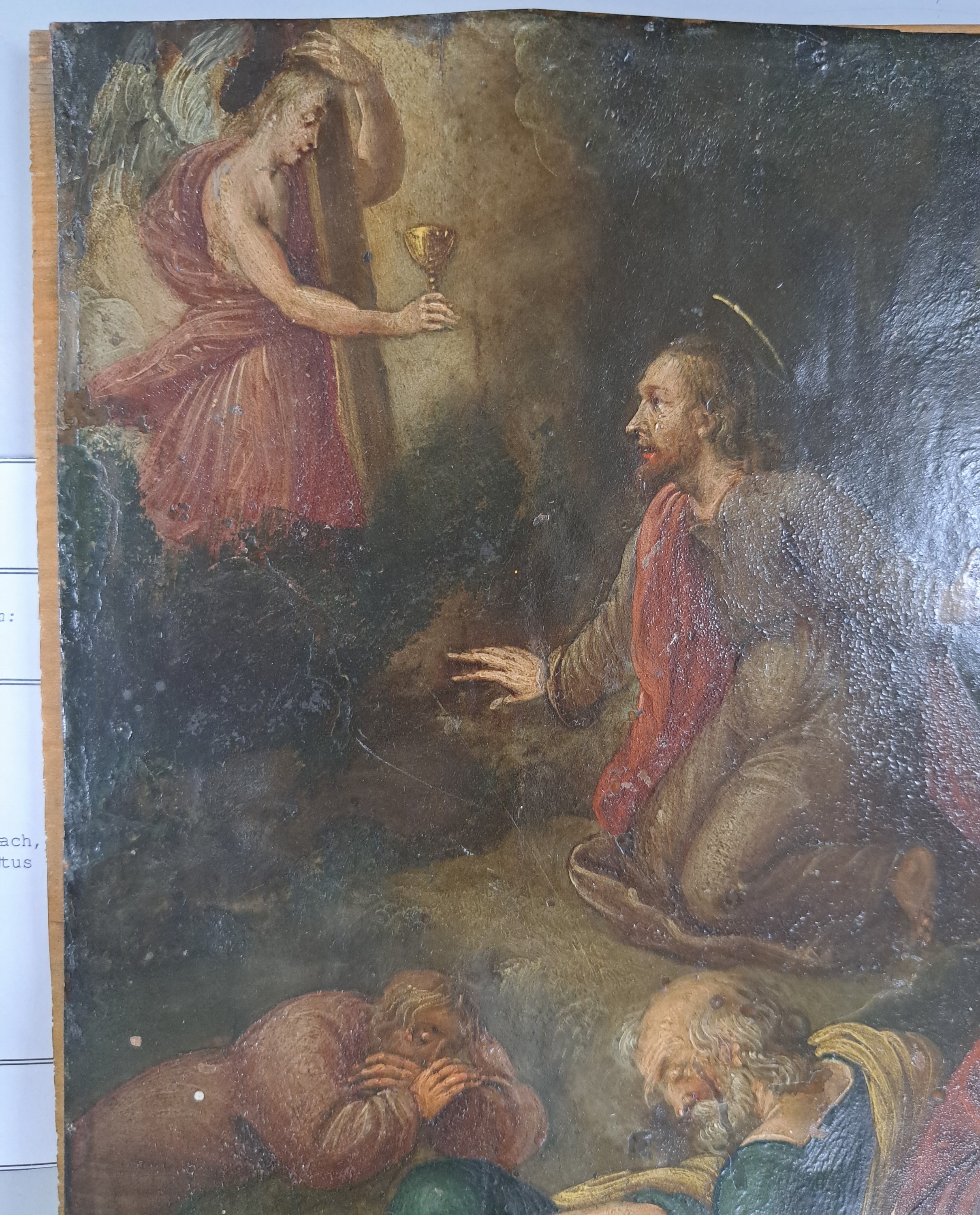 Detail a: Unbekannter Künstler des 18. Jh., nach, Frans Franken II (1581-1642), Christus mit den schlafenden Jüngern, Öl/Kupferblech, ca. 27x 24cm