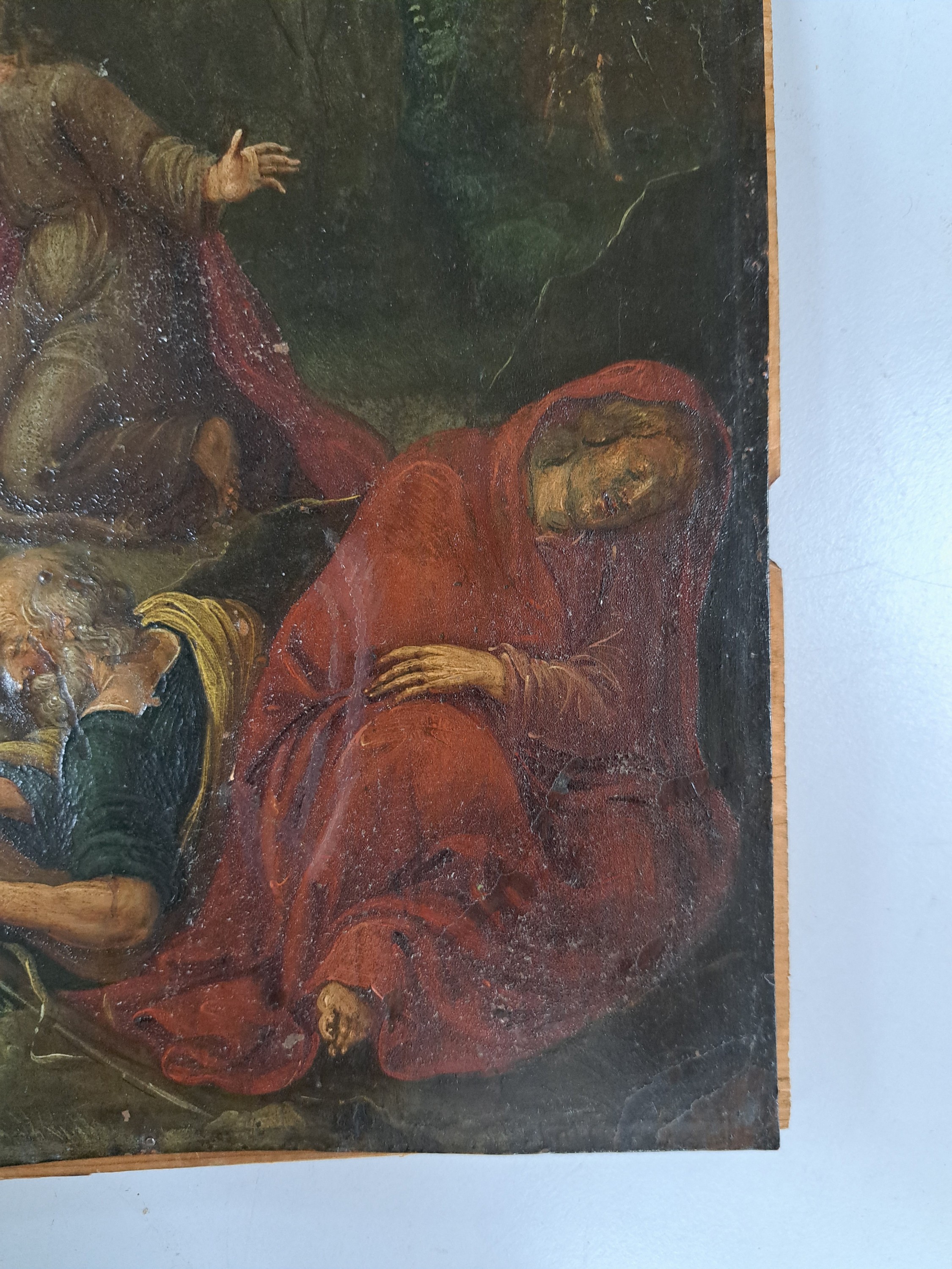 Detail c: Unbekannter Künstler des 18. Jh., nach, Frans Franken II (1581-1642), Christus mit den schlafenden Jüngern, Öl/Kupferblech, ca. 27x 24cm