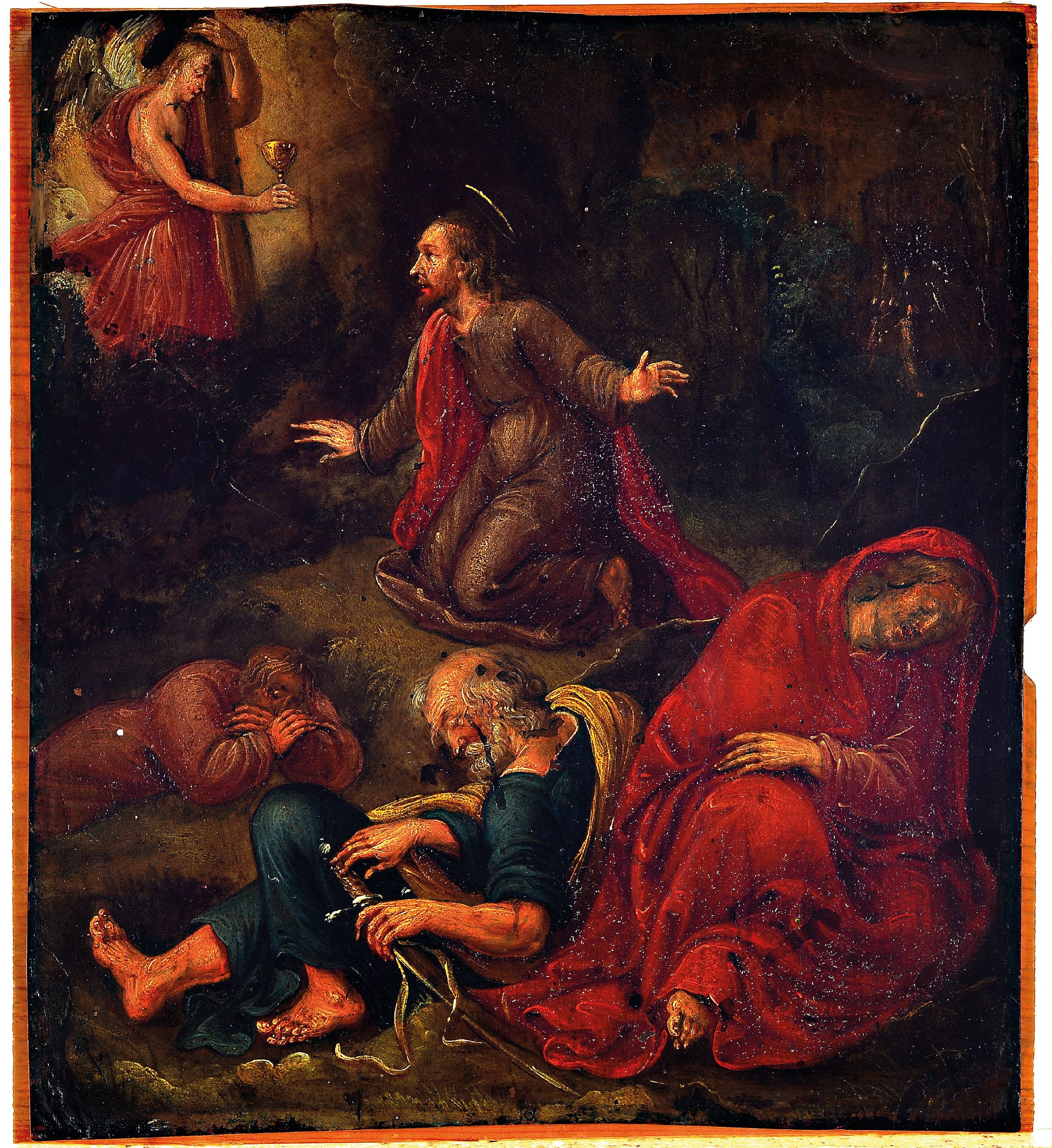 Detail k: Unbekannter Künstler des 18. Jh., nach, Frans Franken II (1581-1642), Christus mit den schlafenden Jüngern, Öl/Kupferblech, ca. 27x 24cm