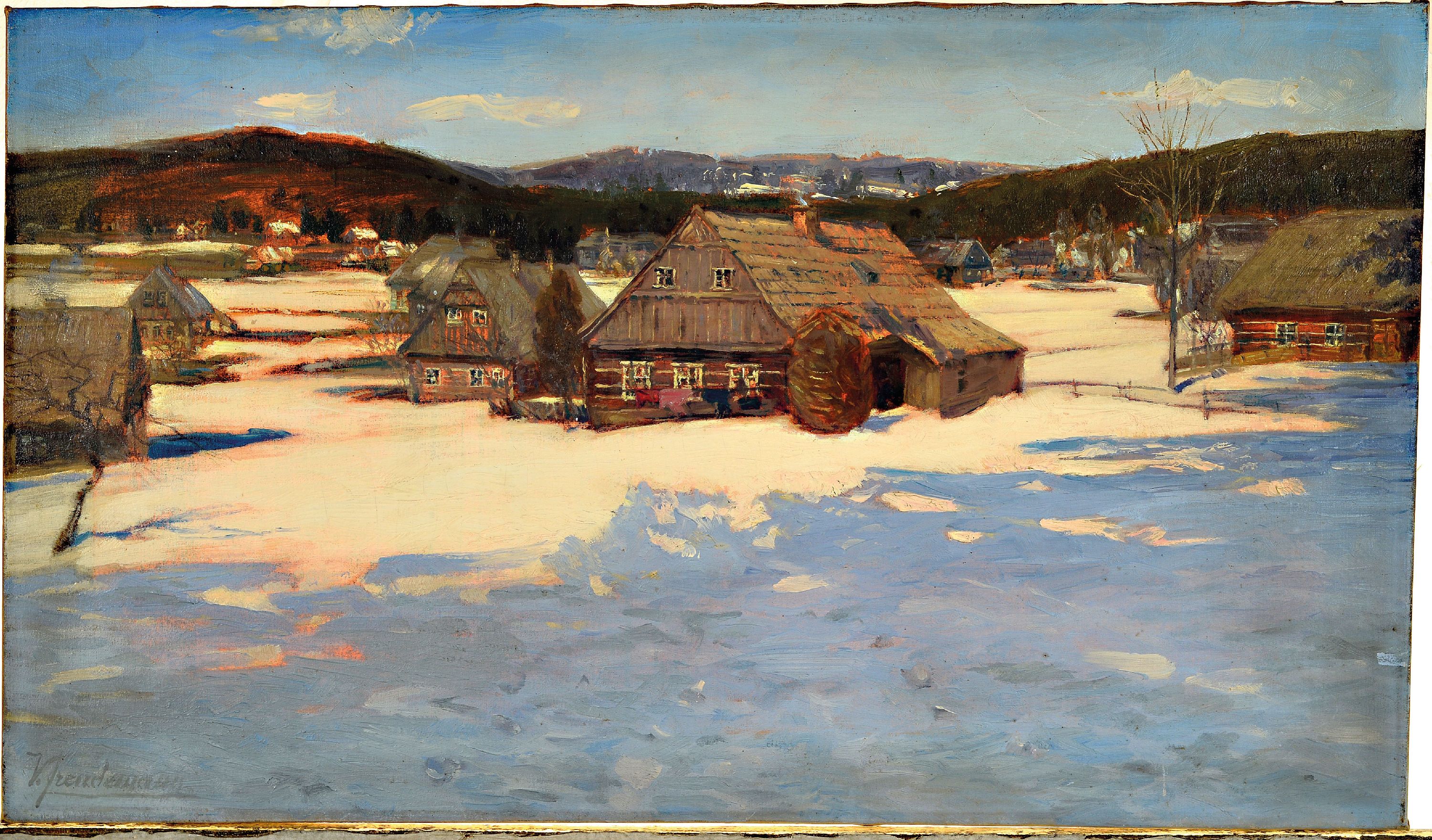 Detail k: Viktor Freudemann, 1857 Berlin-1926, Verschneite Winterlandschaft, Öl/Lwd, links unten sign., ca. 42x73cm