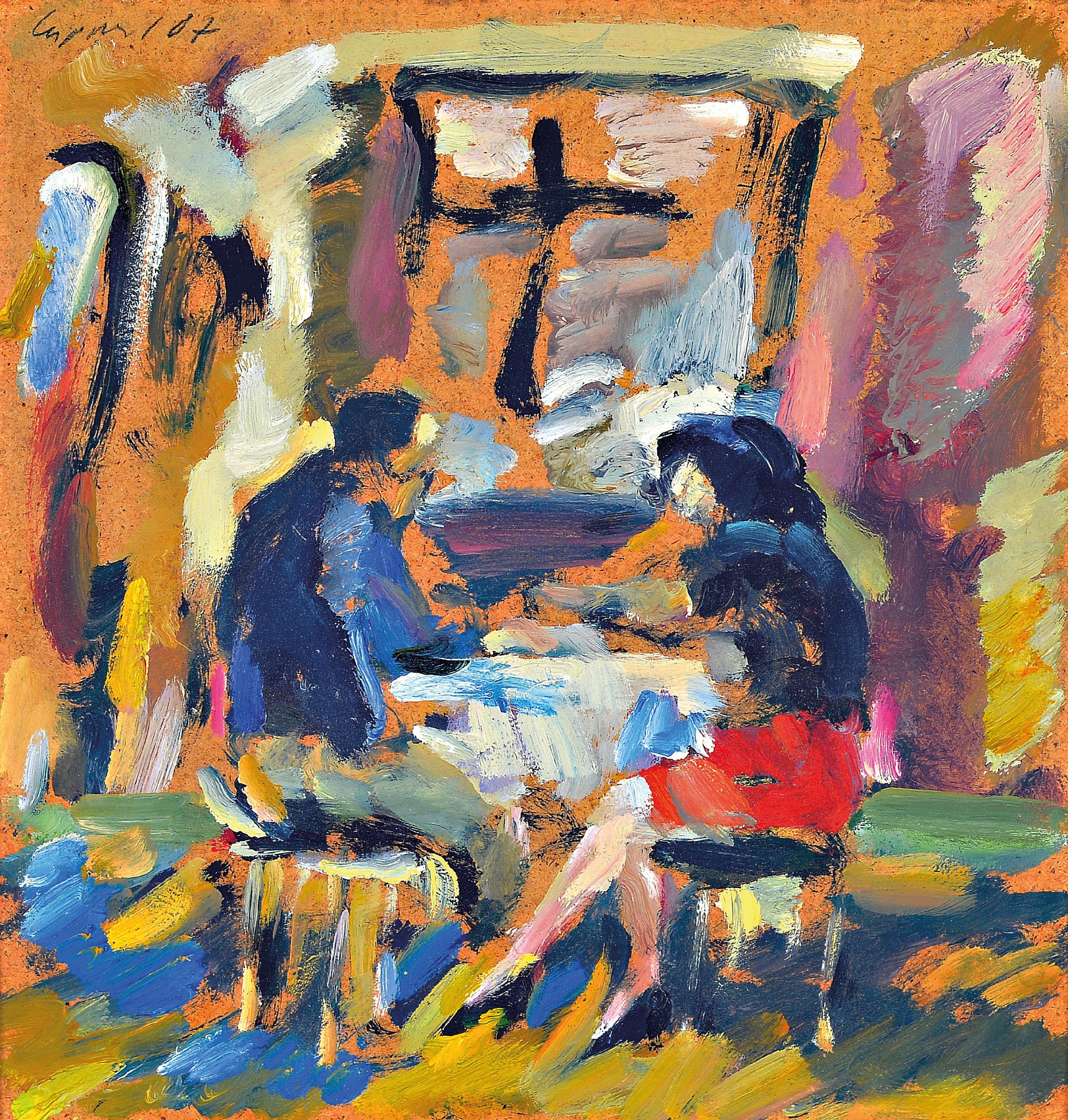 Image 26983107 - Jürgen Leippert, geb. 1944, Paar im Café, Öl/Hartfaser, links oben sign. und dat. 87, ...