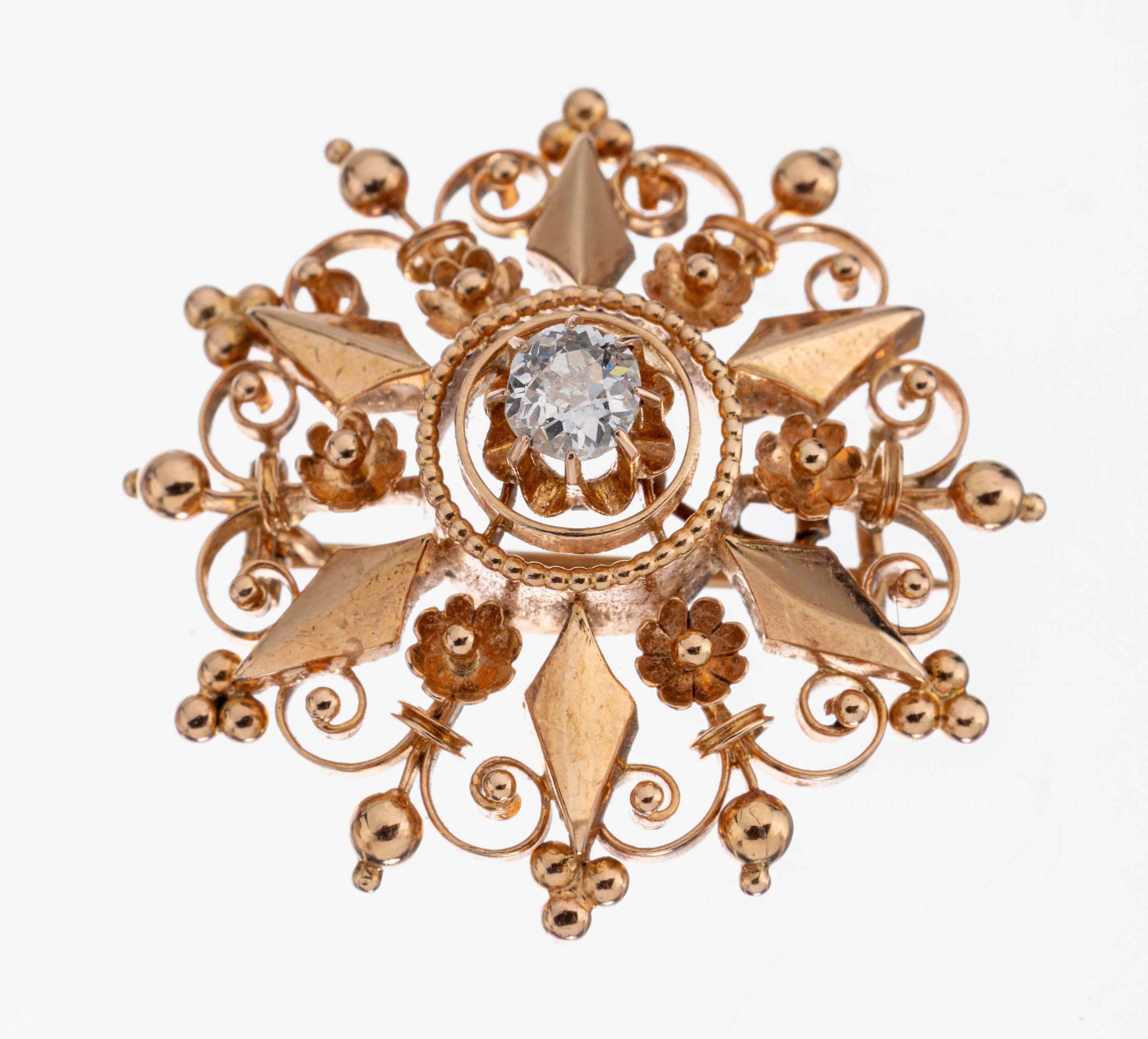 Image 26983176 - 14 kt Gold Diamant-Brosche, um 1870, RG 585/000, architektonischer Aufbau in mehreren ...