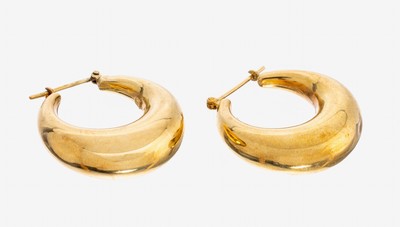 Image 26983151 - Paar 18 kt Gold Ohrcreolen, GG 750/000, D. ca. 27 mm im Breitenverlauf, l. verbeult, ...