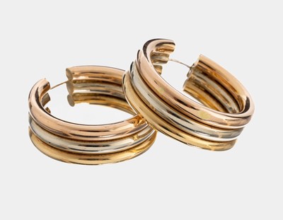 Image 26983177 - Paar 14 kt Gold Ohrcreolen, GG/WG/RG 585/000, D. ca. 34.5 mm, B. ca. 12 mm, min. ...