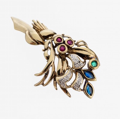 Image 26983180 - 14 kt Gold Brosche Blumenstrauss, GG/WG 585/000, 3 Diamanten zus. ca. 0.02 ct ...