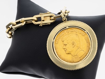 Image 26983181 - 14 kt Gold Armband mit Münz-Anhänger, GG 585/000, bewegl. abgehangene ...