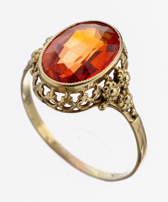 Image 26983182 - 14 kt Gold Ring, GG 585/000, 1930er Jahre, ovalfacett. Synthese, aufwändige ...