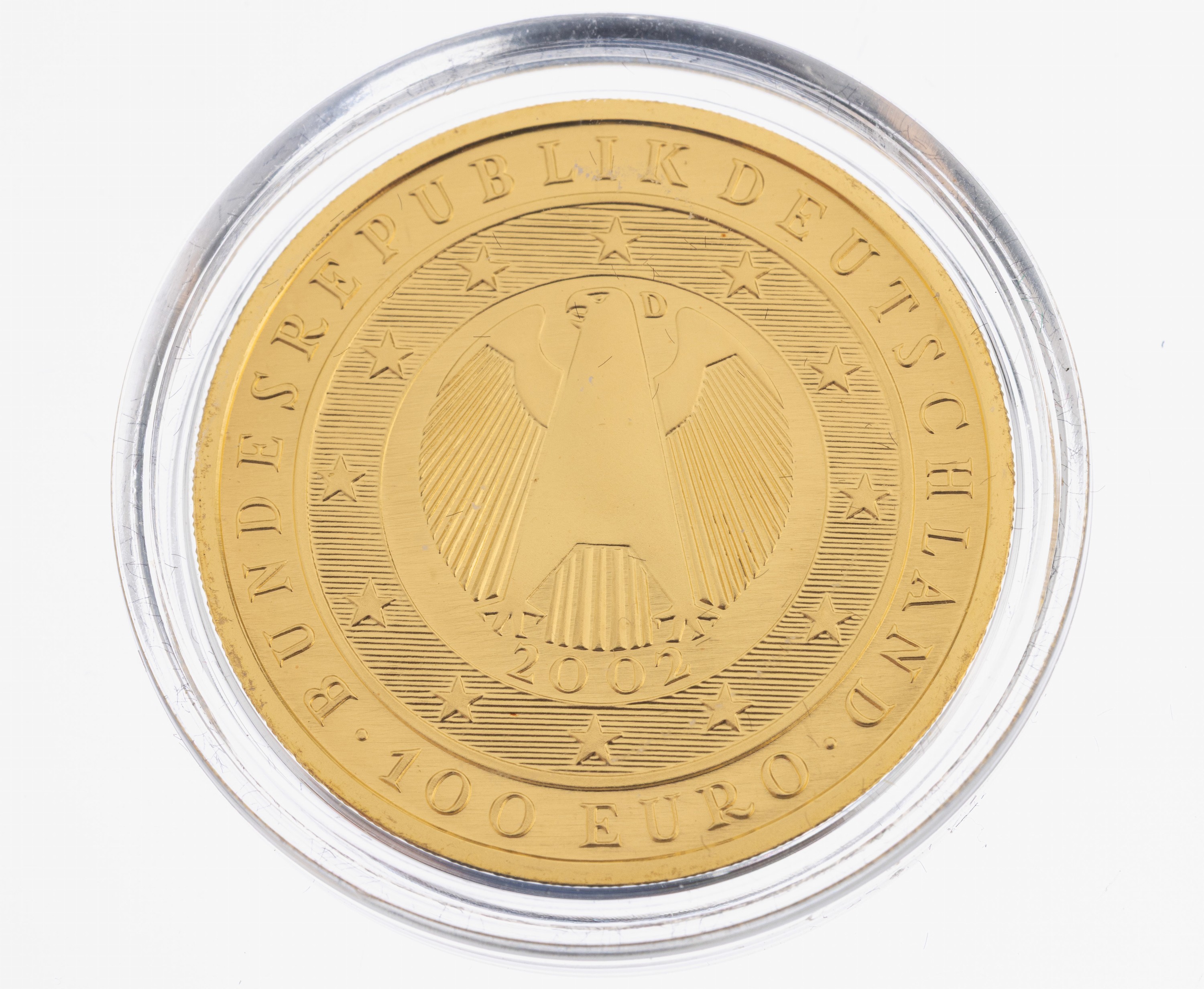 Image 26983247 - 100 Euro Goldmünze, 2002, GG 999/000, 1/2 Unze 15.55 g, Übergang zur Währungsunion, ...