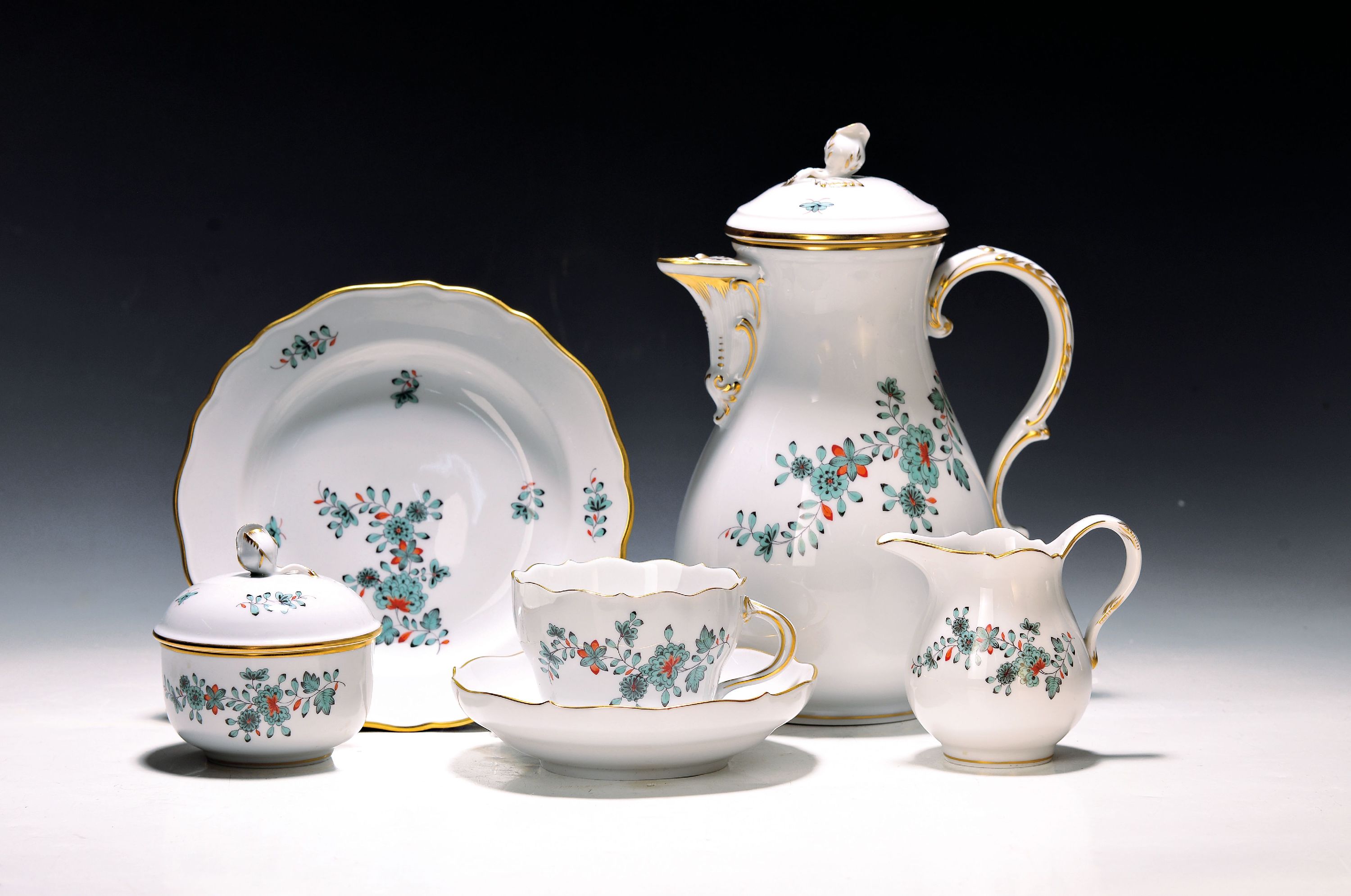 Image 26983249 - Kaffeeservice, Meissen, indischer Blumenzweig für 6 Personen, kupfergrün und rot, ...