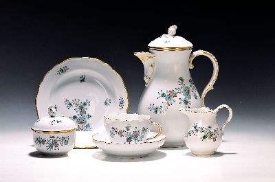 Image Kaffeeservice, Meissen, indischer Blumenzweig für 6 Personen, kupfergrün und rot, ...
