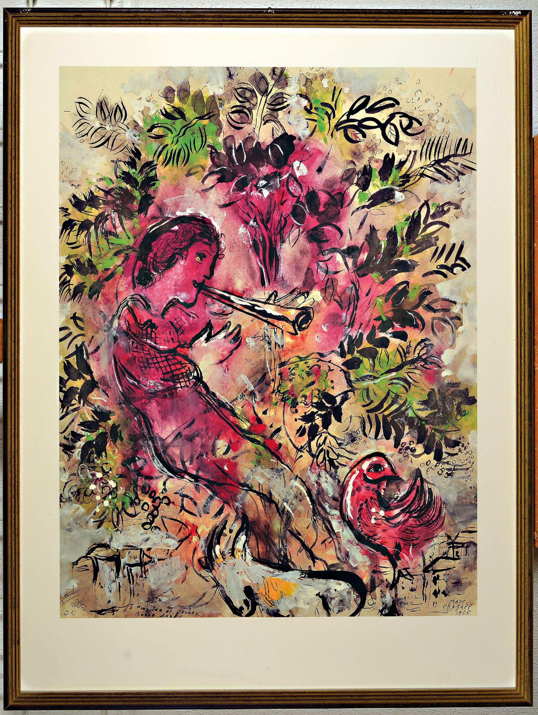 Detail k: Marc Chagall, 1887-1985, Der Flötenspieler, 12-Farben Granolithographie nach einem Gemälde von 1955, Ed. ars mundi, mit Zertifikat, ca. 65x46cm, ...