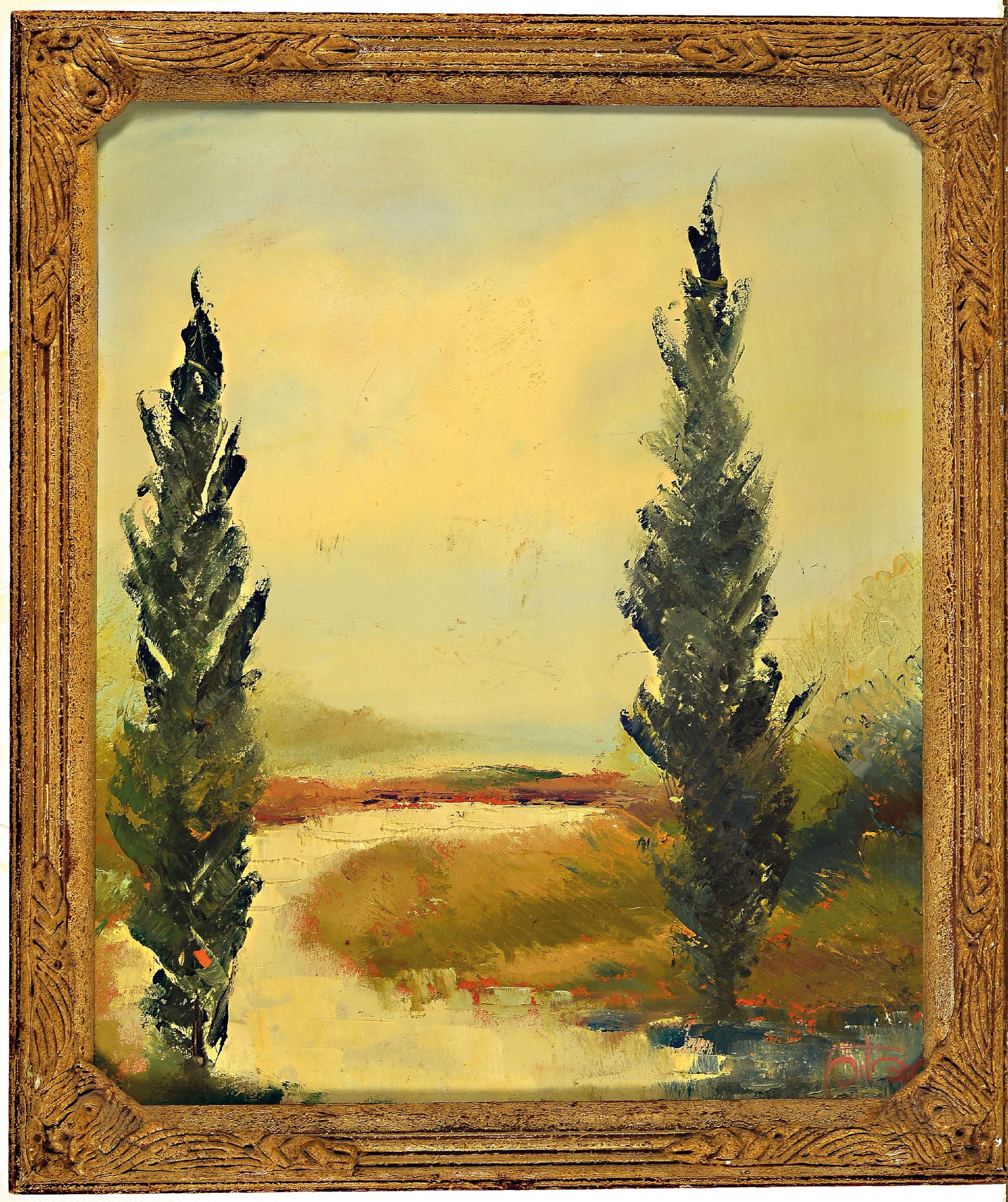 Detail a: Karl Philippe Spitzer, 1887 - 1954 Speyer, zwei Ölgemälde, a. Altrheinlandschaft, Öl/Platte, re. u. signiert, ca. 81.5 x 99.5 cm, Rahmen ca. 94 x ...