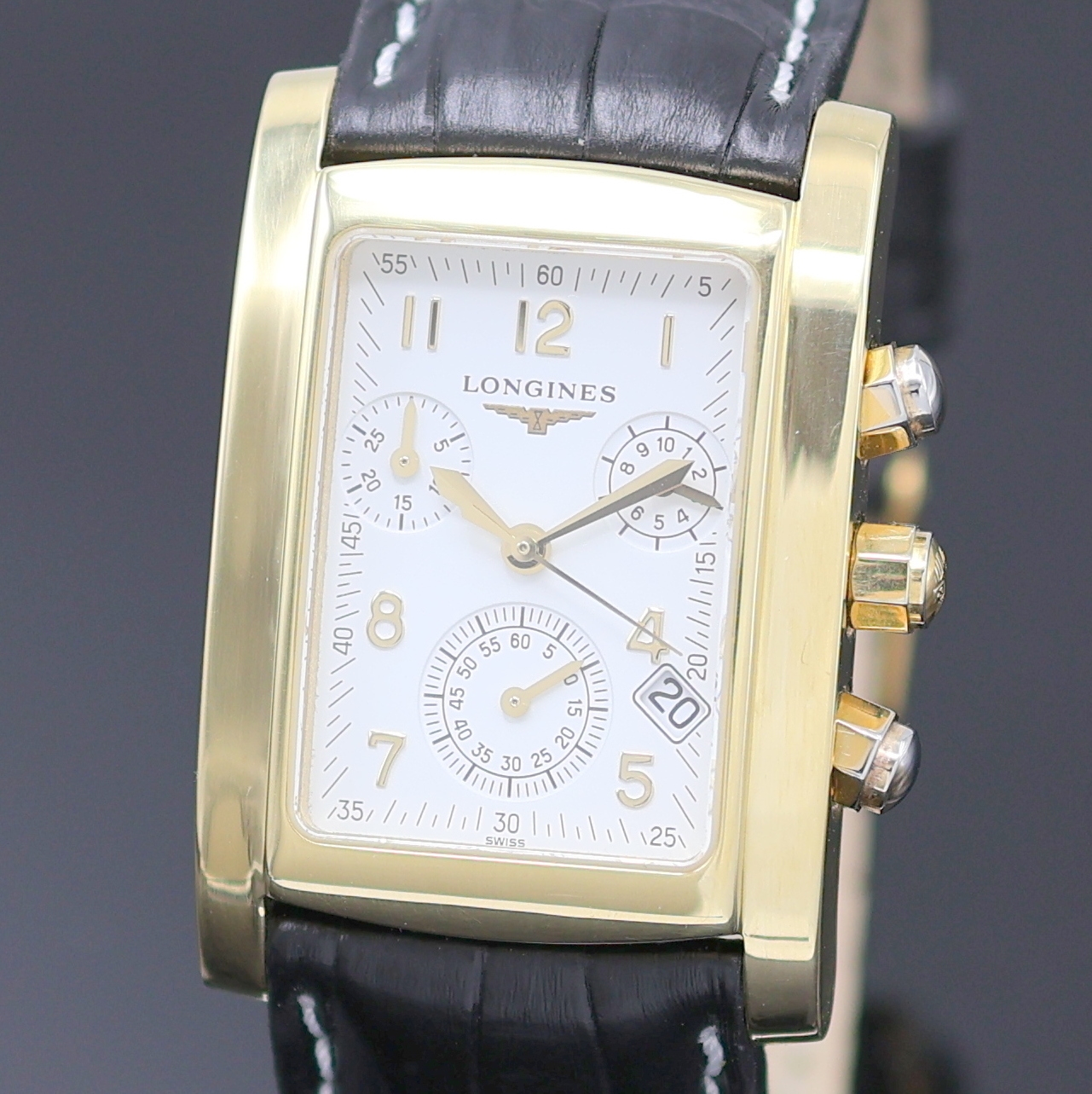 Detail a: LONGINES Dolce Vita Armbandchronograph in GG 750/000 Referenz L5.656.6, Schweiz um 2015, quarz, rechteck. Geh., Boden 4-fach verschr., weisses ...