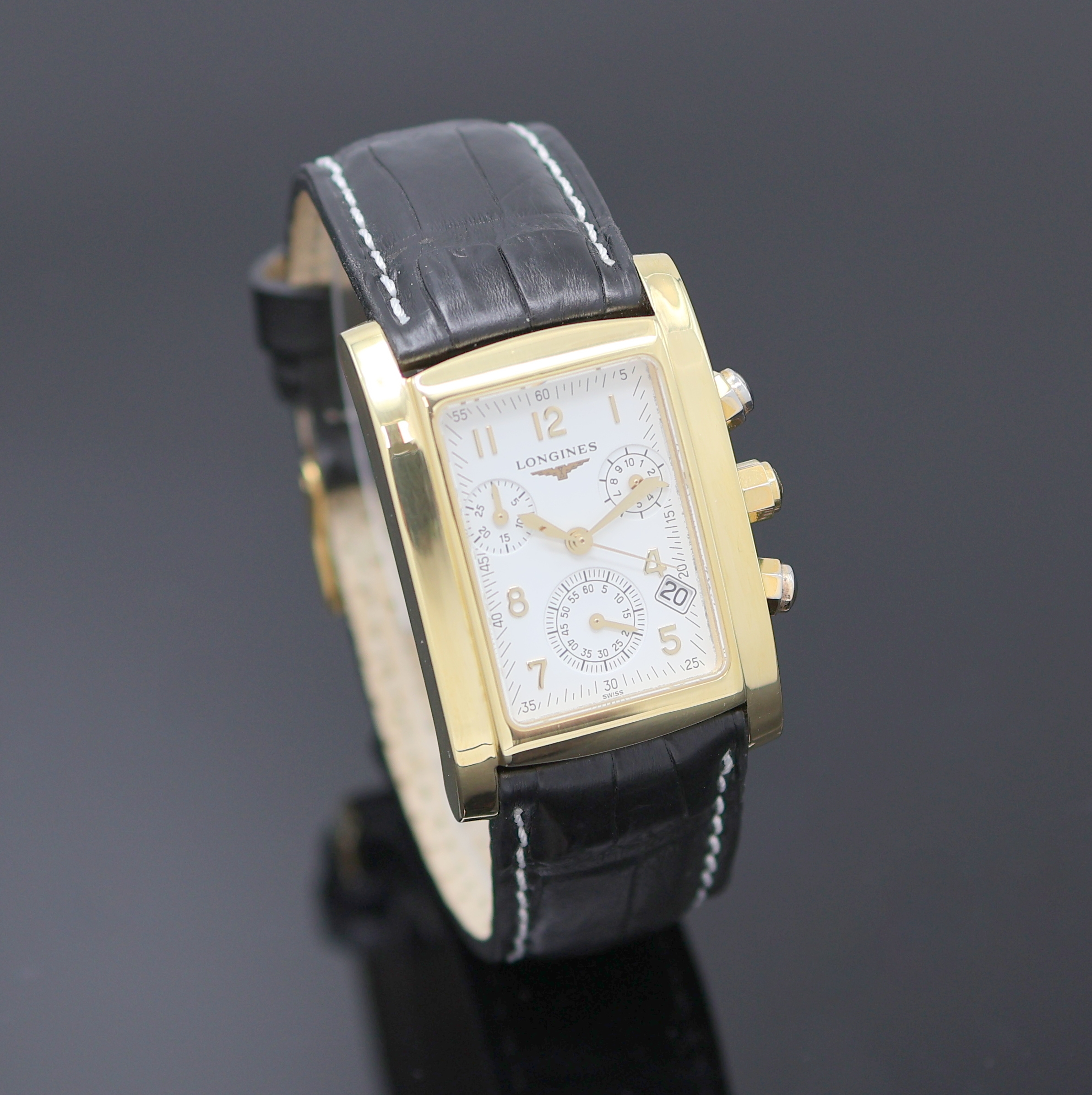 Detail b: LONGINES Dolce Vita Armbandchronograph in GG 750/000 Referenz L5.656.6, Schweiz um 2015, quarz, rechteck. Geh., Boden 4-fach verschr., weisses ...