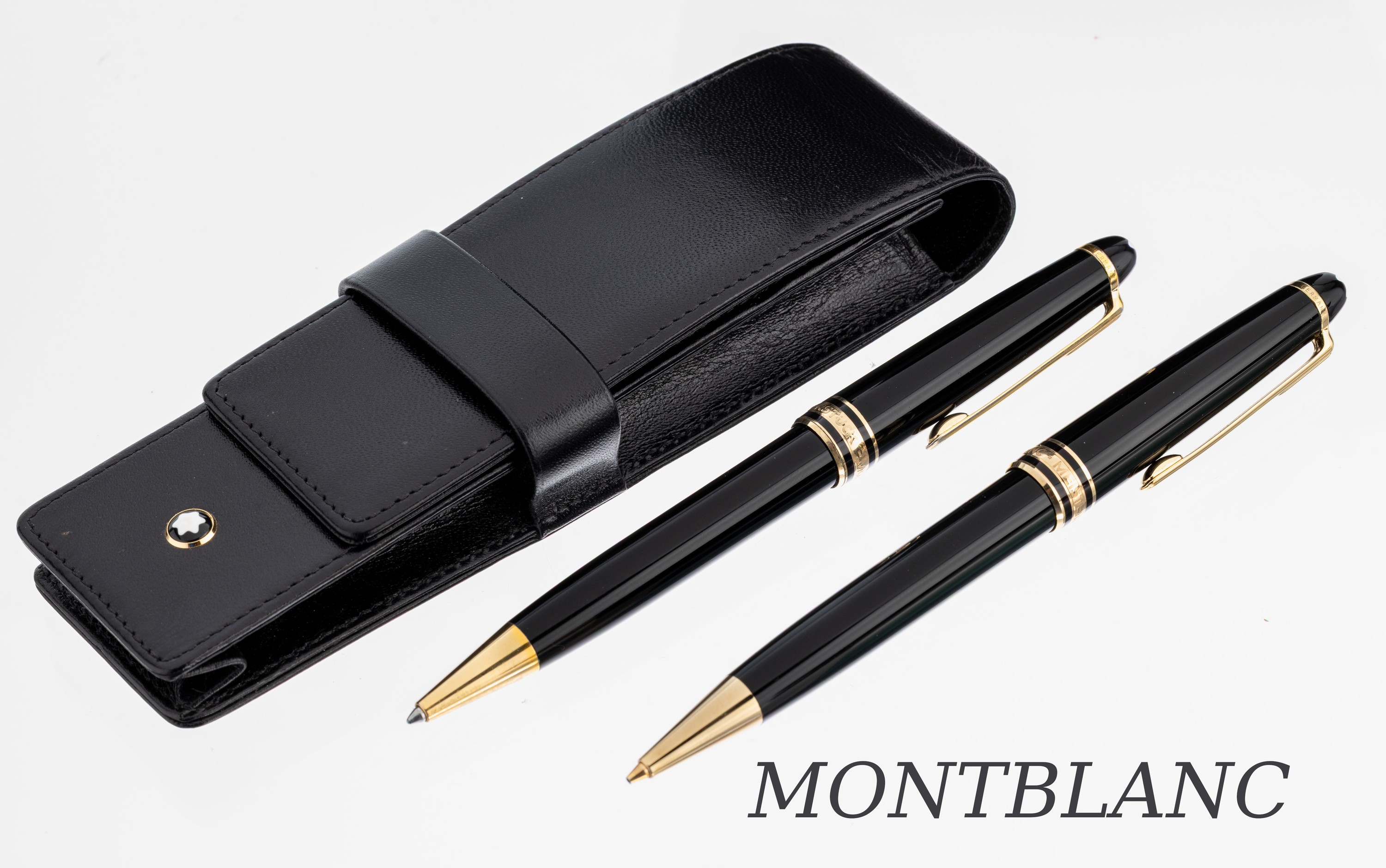 MONTBLANC Set, Meisterstück-Serie, best. aus: 1 Kugelschreiber und 1 Drehbleistift, Korpus schwarzes Edelharz, Monturen Metall verg., in orig. ...