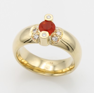 Image Ring mit Feueropal und Brillanten, GG 585/ 000, runder Feueropal, Brill. zus. ca. 0.14 ...
