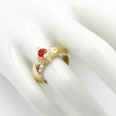 26983506b - Ring mit Feueropal und Brillanten, GG 585/ 000, runder Feueropal, Brill. zus. ca. 0.14 ...