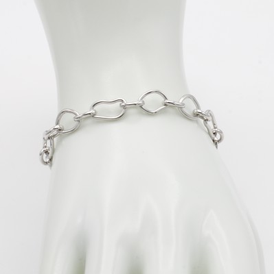 26983523a - Gliederarmband, WG 750/000, barocke, offene Elemente, Karabinerschl., L. ca. 20 cm